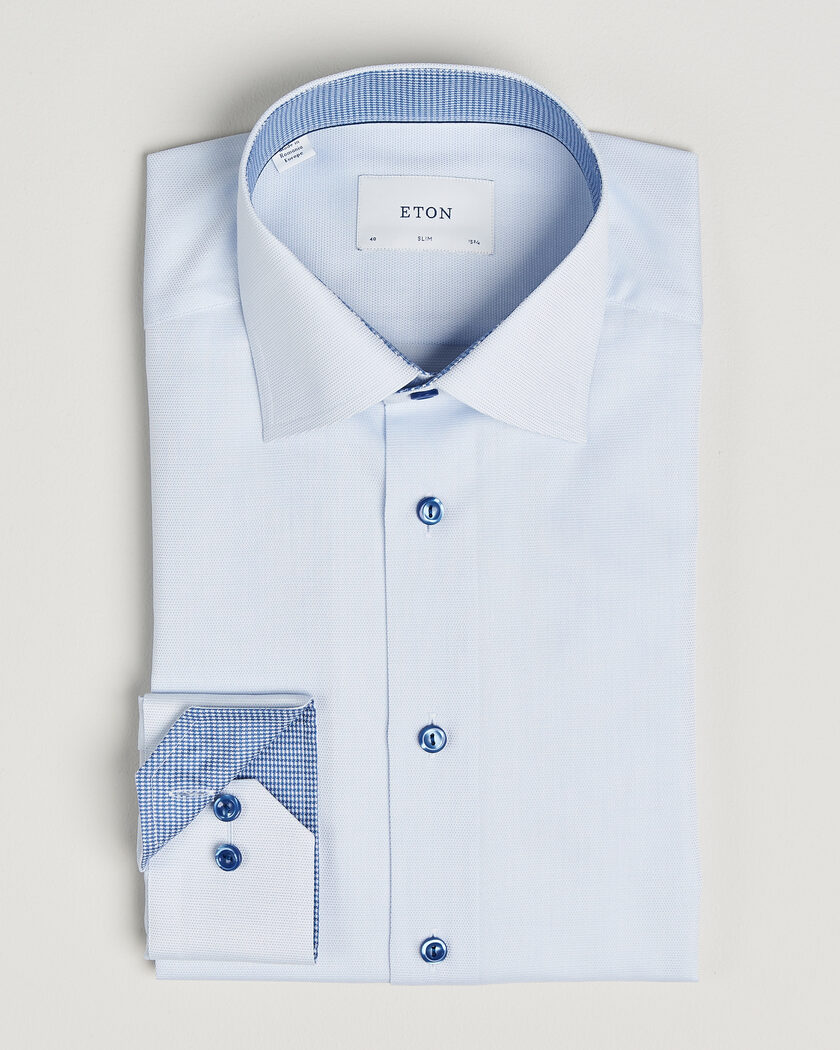 Eton Slim Fit Signature Twill Contrast Shirt Light Blue – Blue
