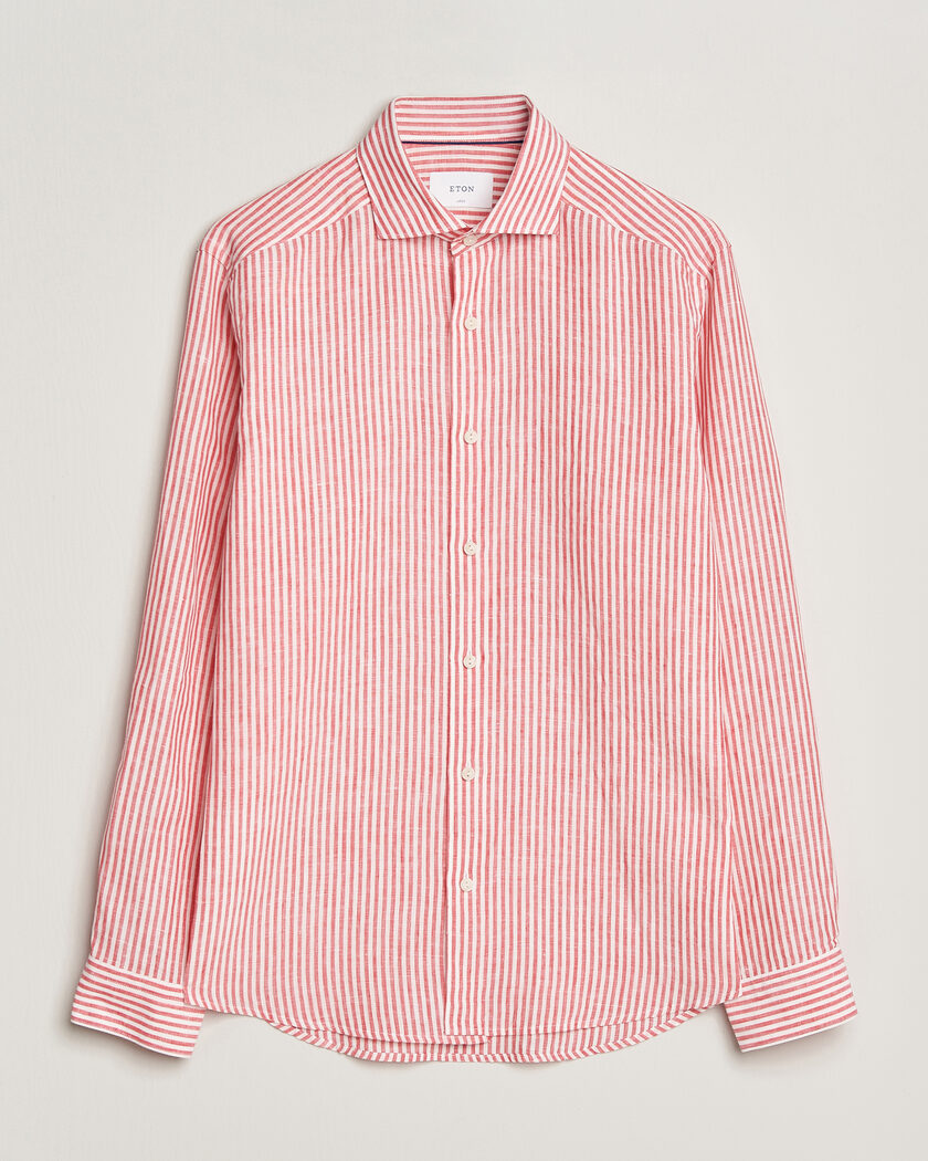 Eton Casual Fit Striped Linen Shirt Red – Red