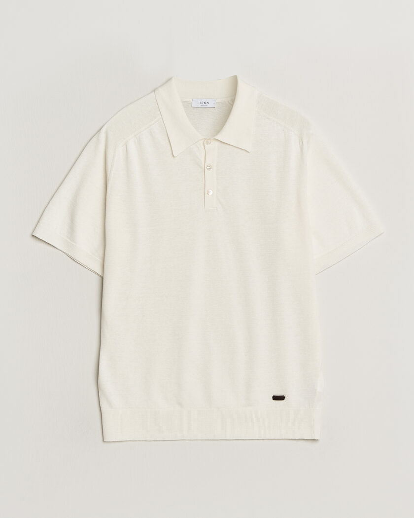 Eton Cotton Linen Fine Knit Polo White – White