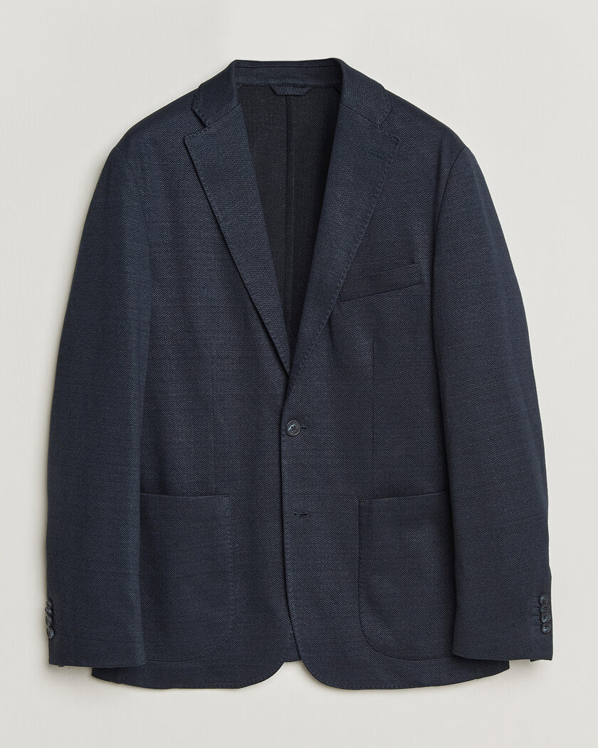 Eton Linen Jersey Herringbone Blazer Navy Blue – Blue