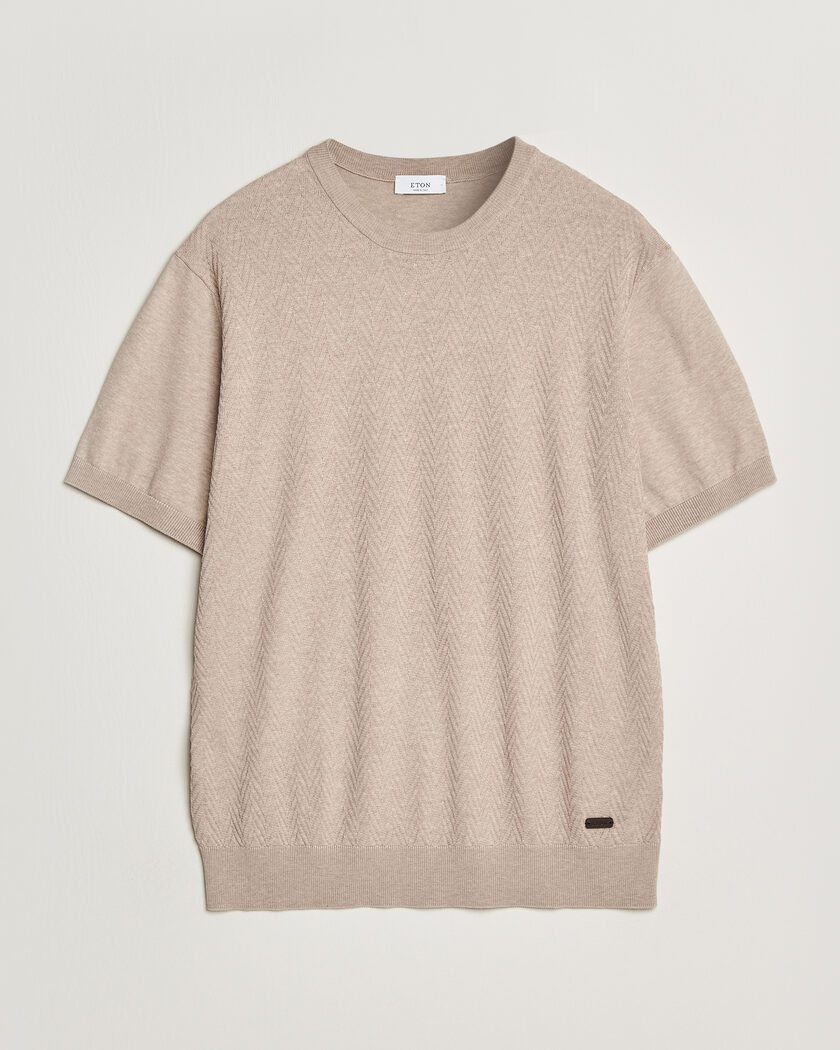 Eton Cotton Knitted Crew Neck T-Shirt Beige – Beige