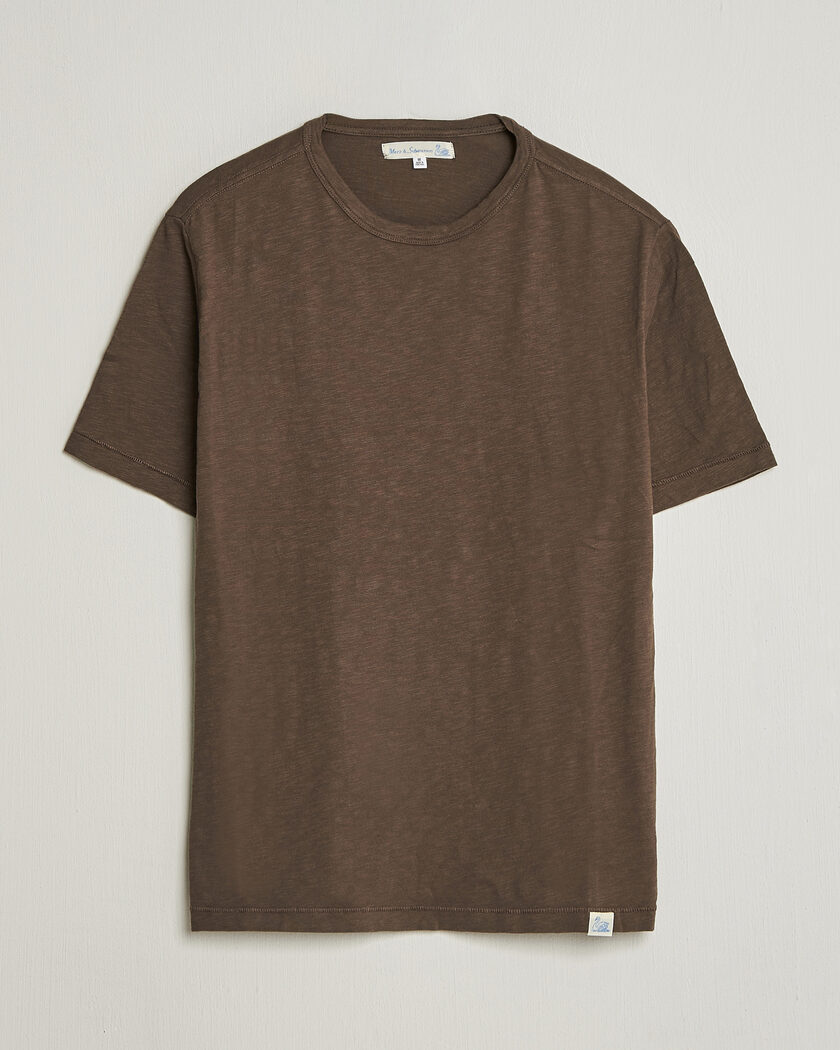 Merz b. Schwanen Organic Pima Cotton Slub Crew Neck T-Shirt Chocolate – Brown