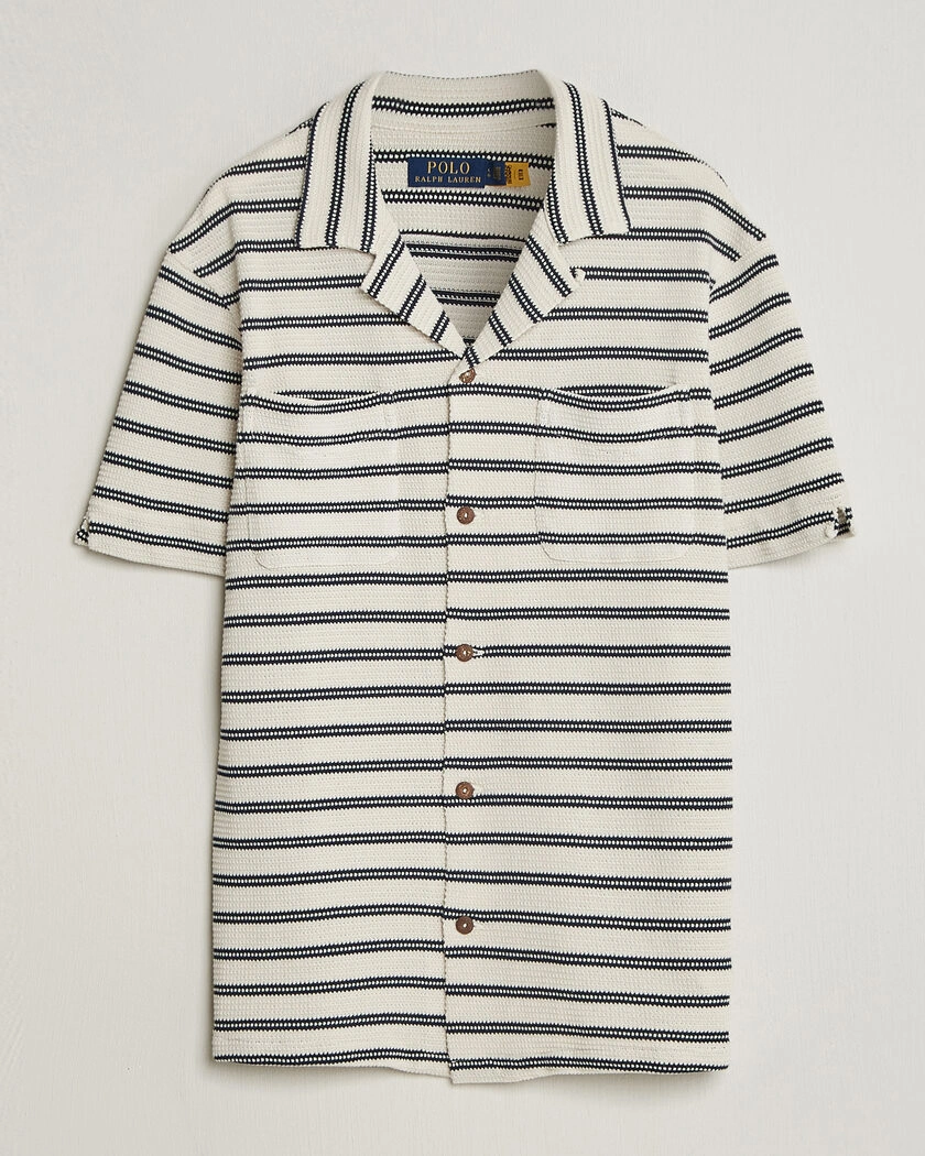 Polo Ralph Lauren Knitted Camp Shirt Pale Cream/Newport Navy – Blue