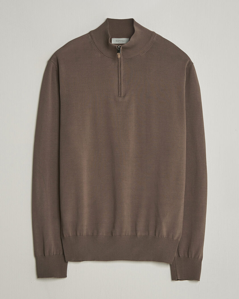 Canali Cotton Half Zip Brown – Brown