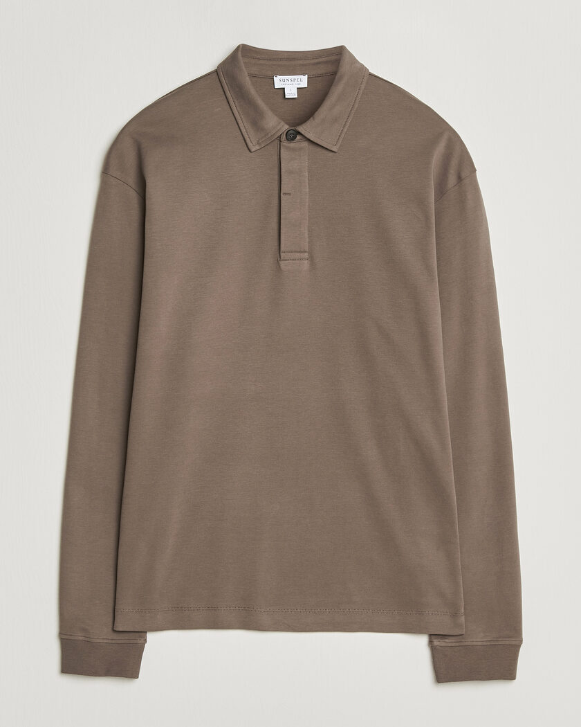 Sunspel Heavy Weight Supima Cotton Long Sleeve Polo Dark Cedar – Brown