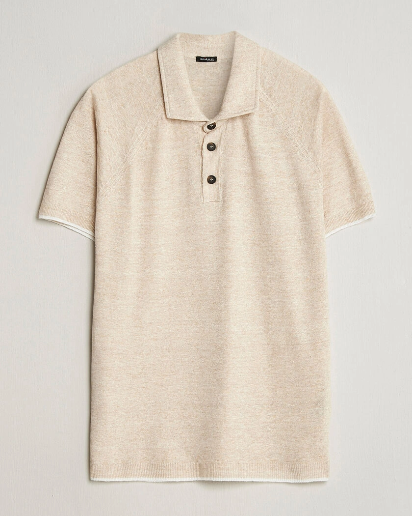 Kiton Linen Raglan Polo Shirt Ecru – Beige