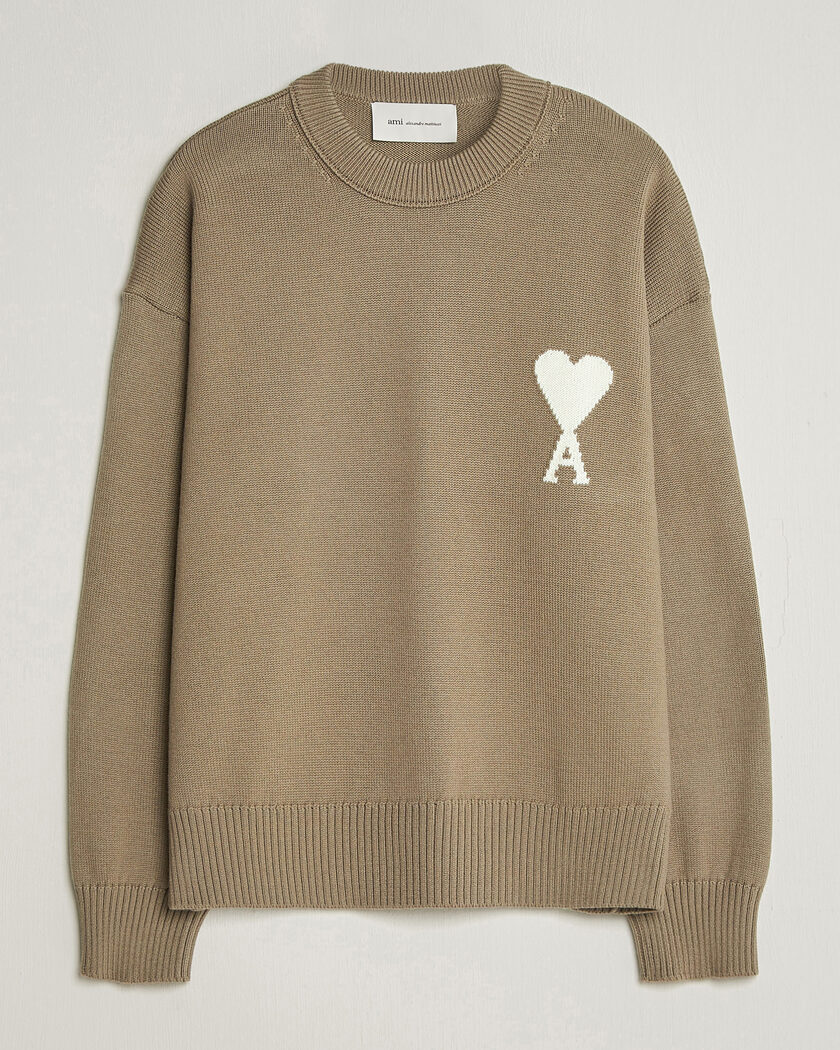 AMI Big Heart Wool Sweater Beige – Brown