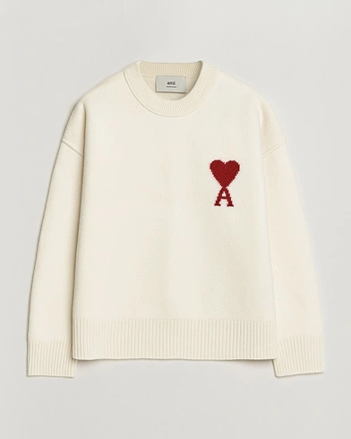 AMI Big Heart Wool Sweater Ecru – Beige
