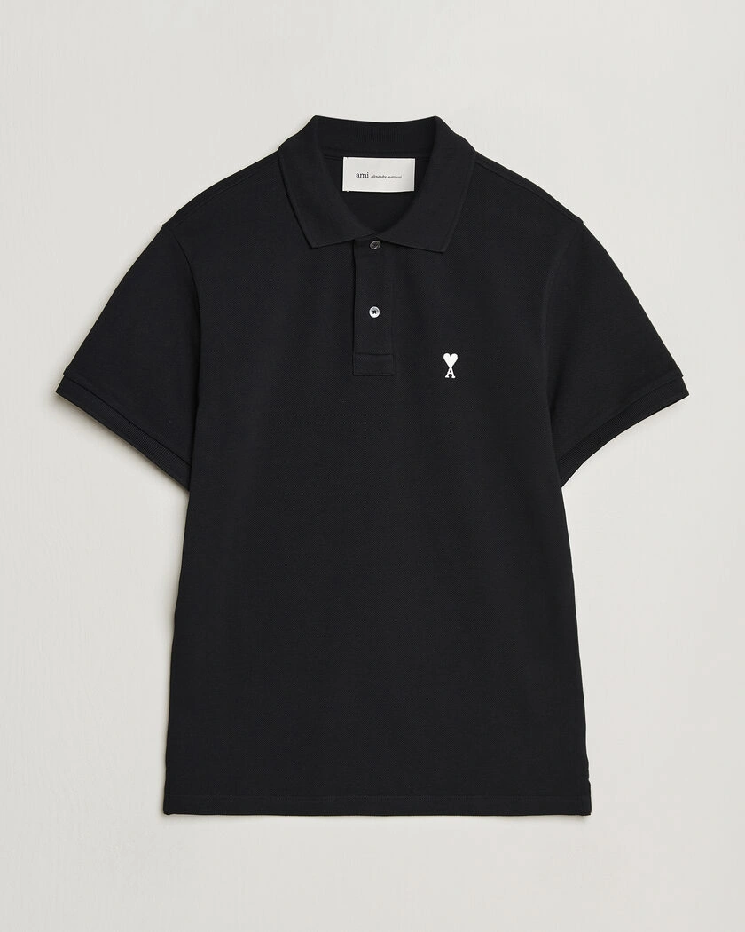 AMI Contrast Heart Logo Polo Black – Black