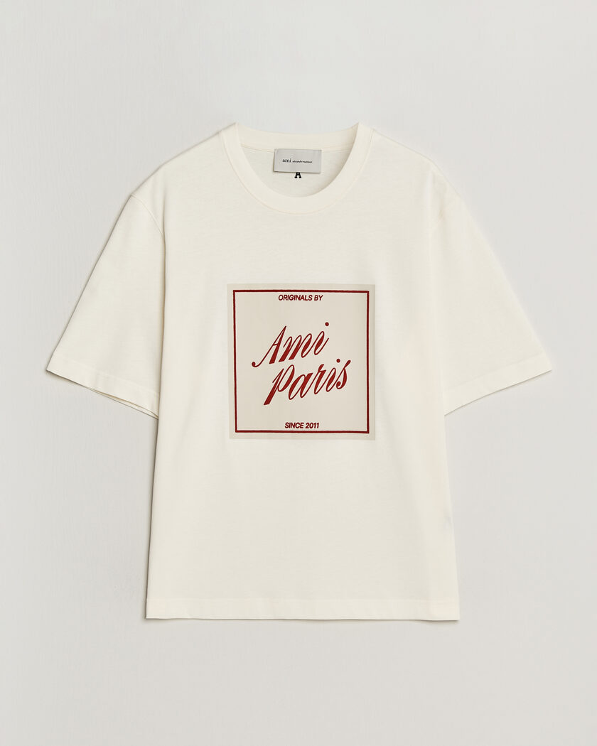 AMI Boxy Fit Printed T-Shirt Creme – White