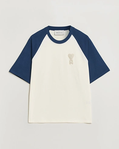 AMI Knitted Heart Logo T-Shirt Creme/Navy – Blue