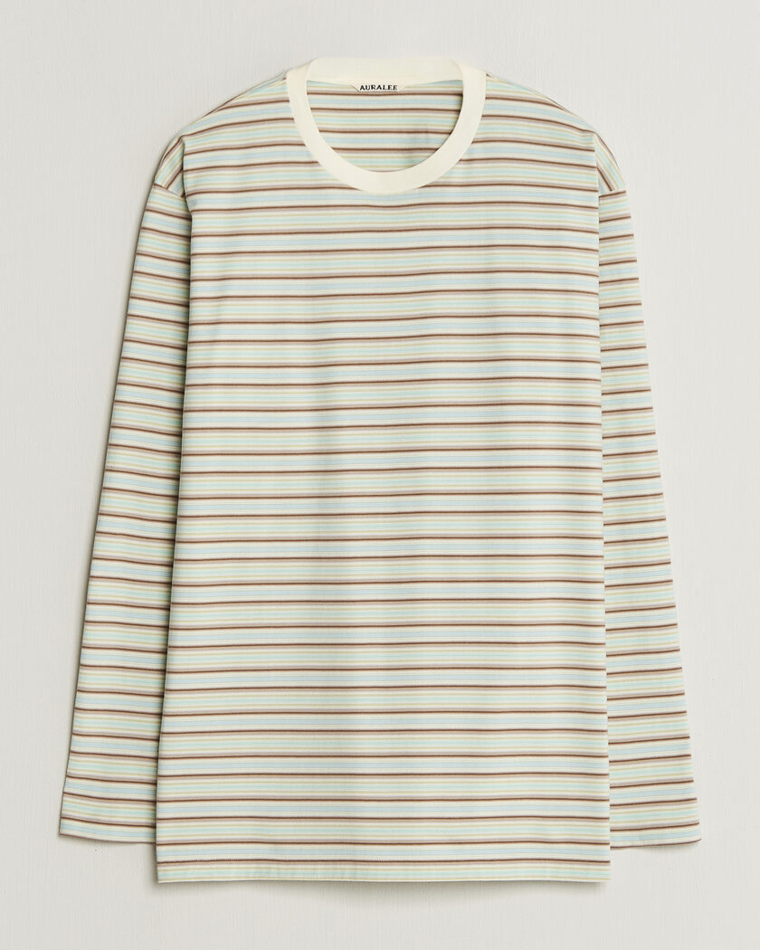Auralee Long Sleeve Cotton T-Shirt Mint Stripe – Blue