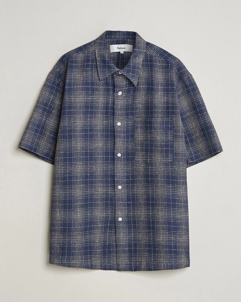 Palmes Cotton/Linen Short Sleeve Shirt Navy Check – Blue