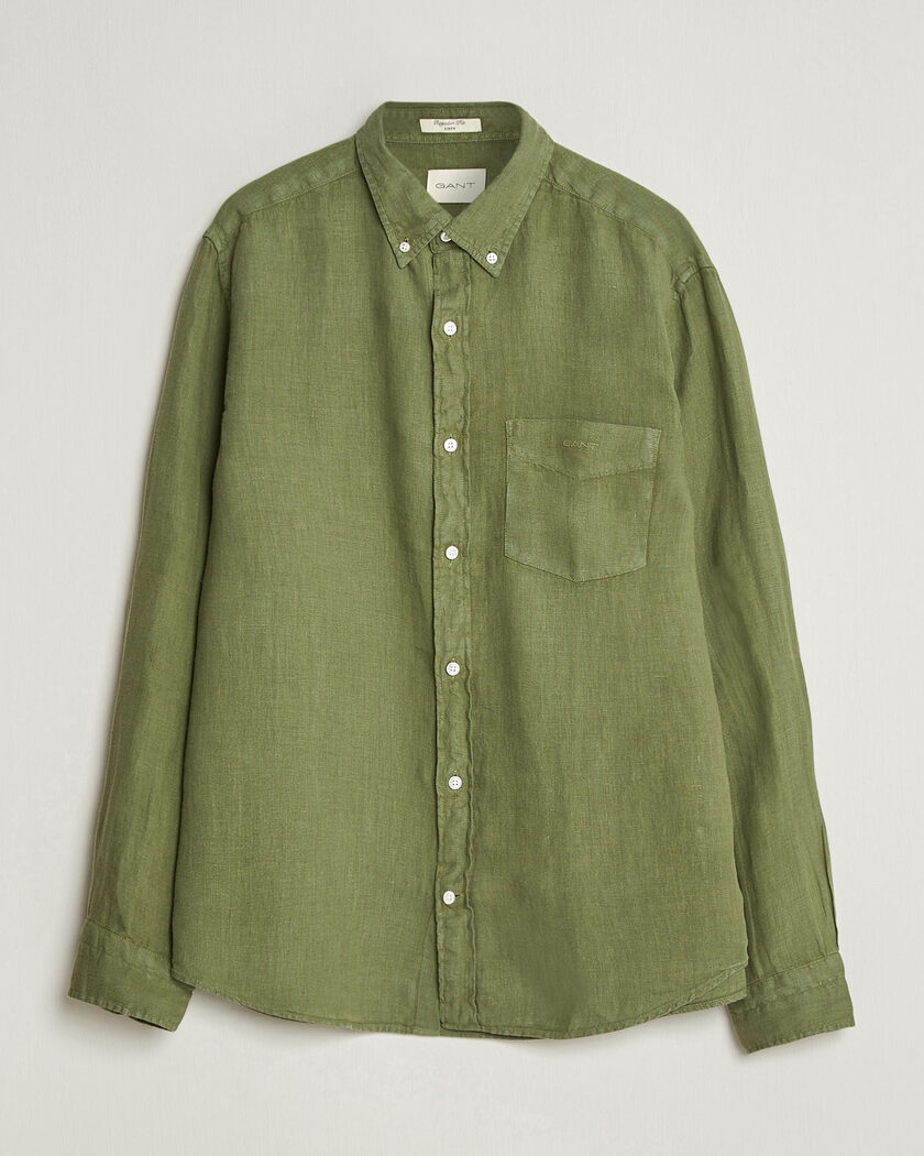 Gant Regular Fit Garment Dyed Linen Shirt Dry Herb Green – Green