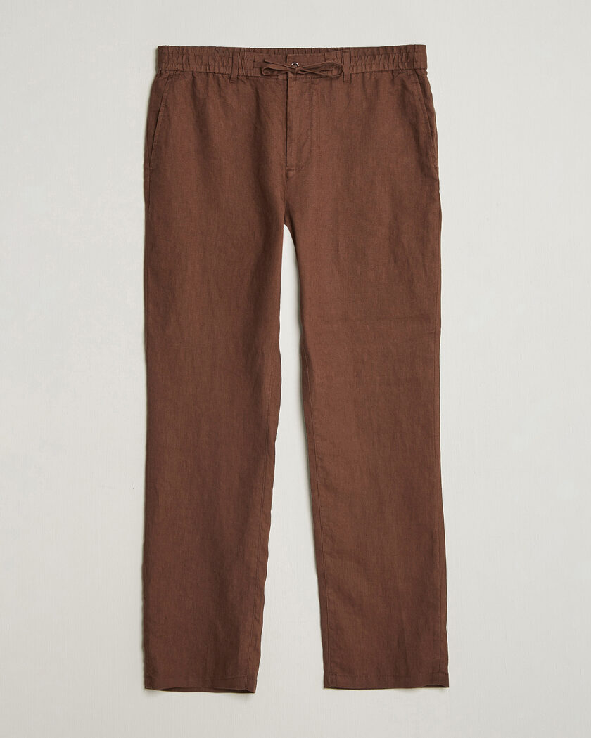 GANT Regular Fit Linen Drawstring Pants Mahogany Brown – Brown