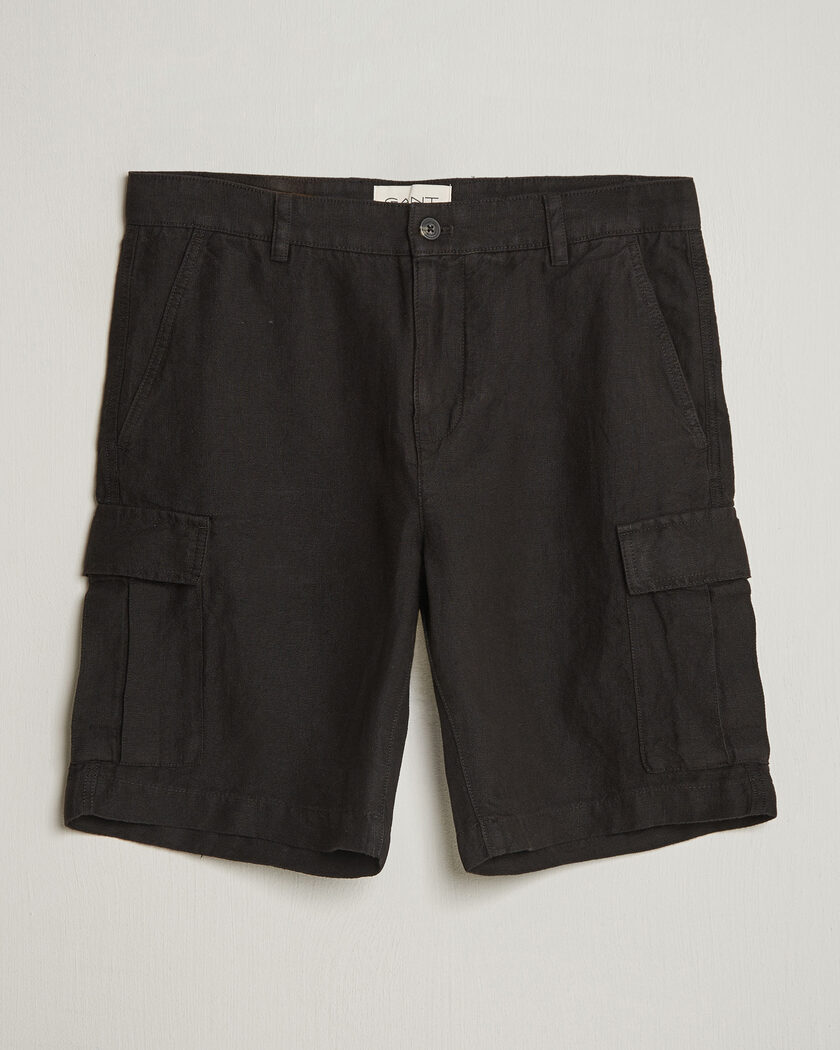Gant Regular Fit Linen Cargo Shorts Ebony Black – Black