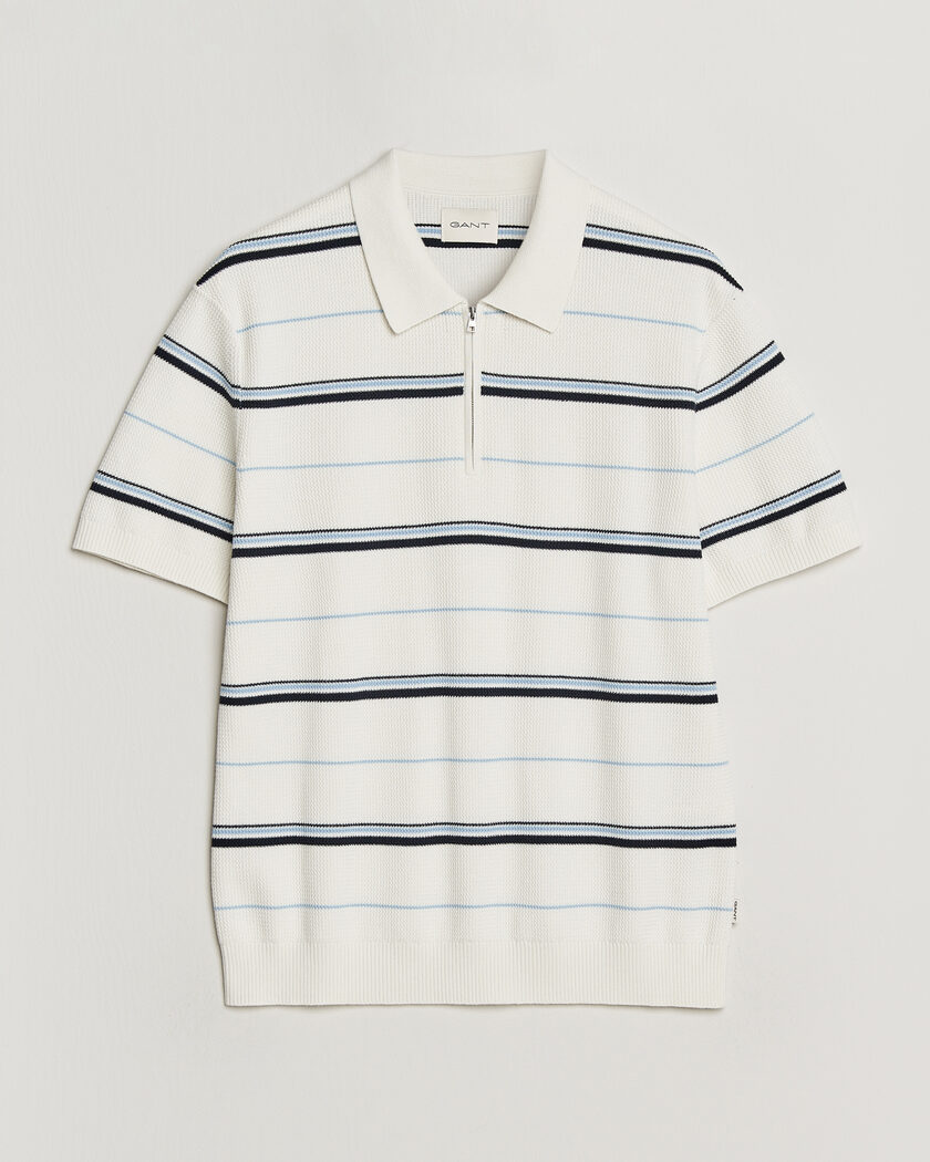 Gant Striped Knitted Polo Eggshell – White