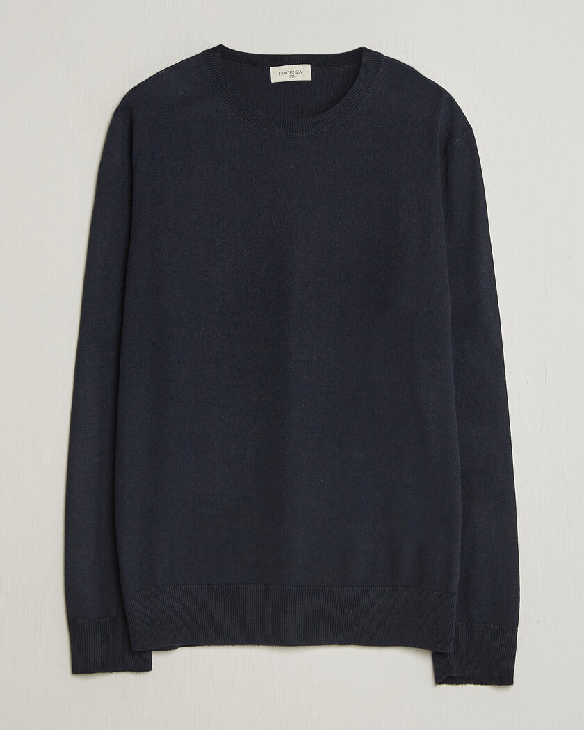 Piacenza Cashmere Soft Silk/Cashmere Crew Neck Navy – Blue