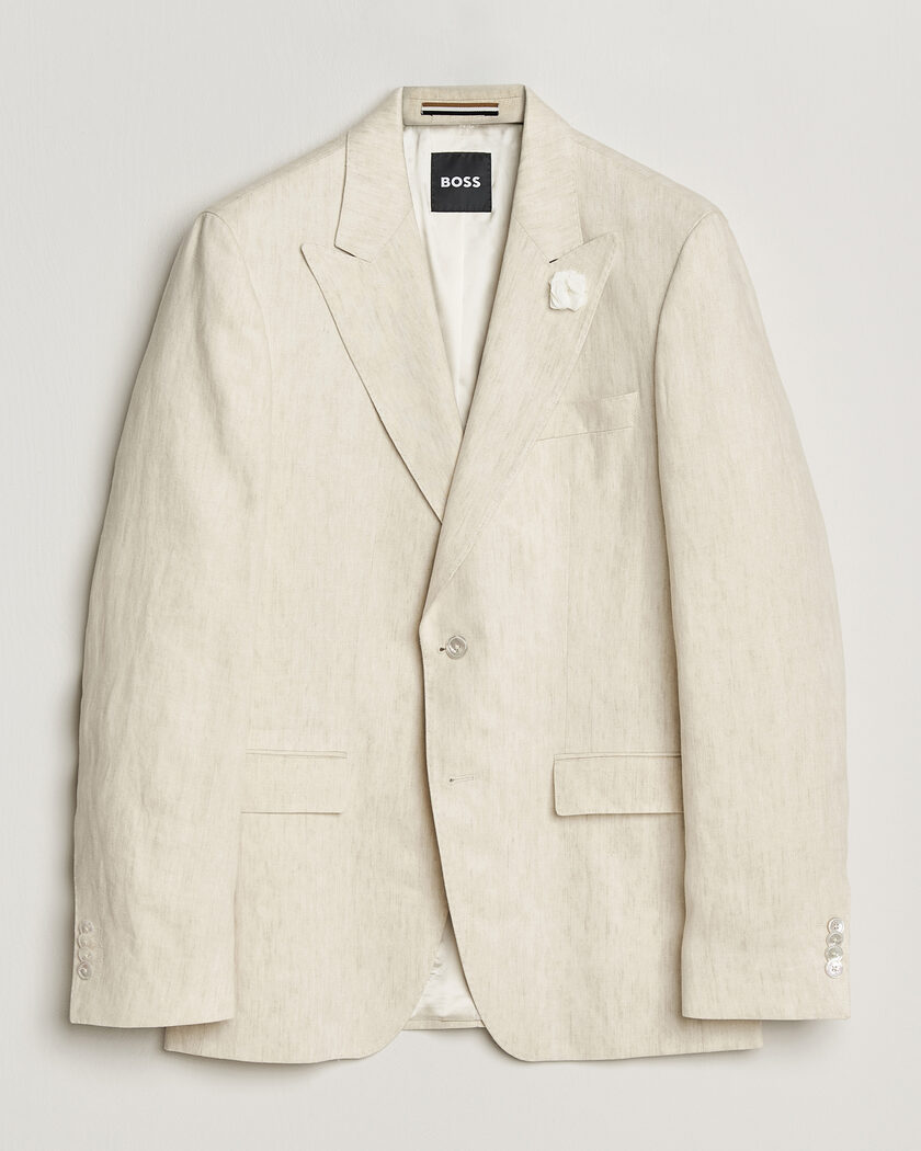 BOSS BLACK Hutson Linen Suit Blazer Open Beige – Beige