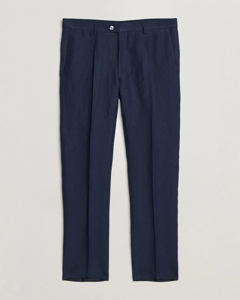 Oscar Jacobson Dandy Linen Trousers Navy – Blue