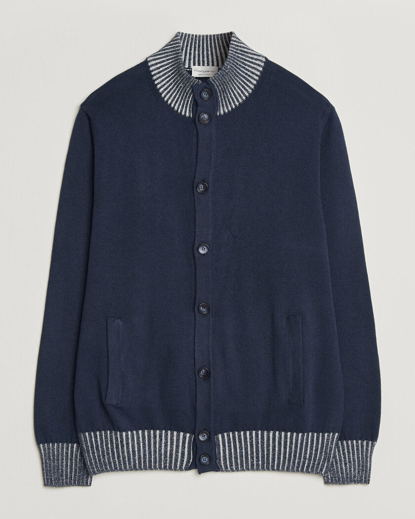 Morgano Cotton/Cashmere Knitted Cardigan Navy – Blue