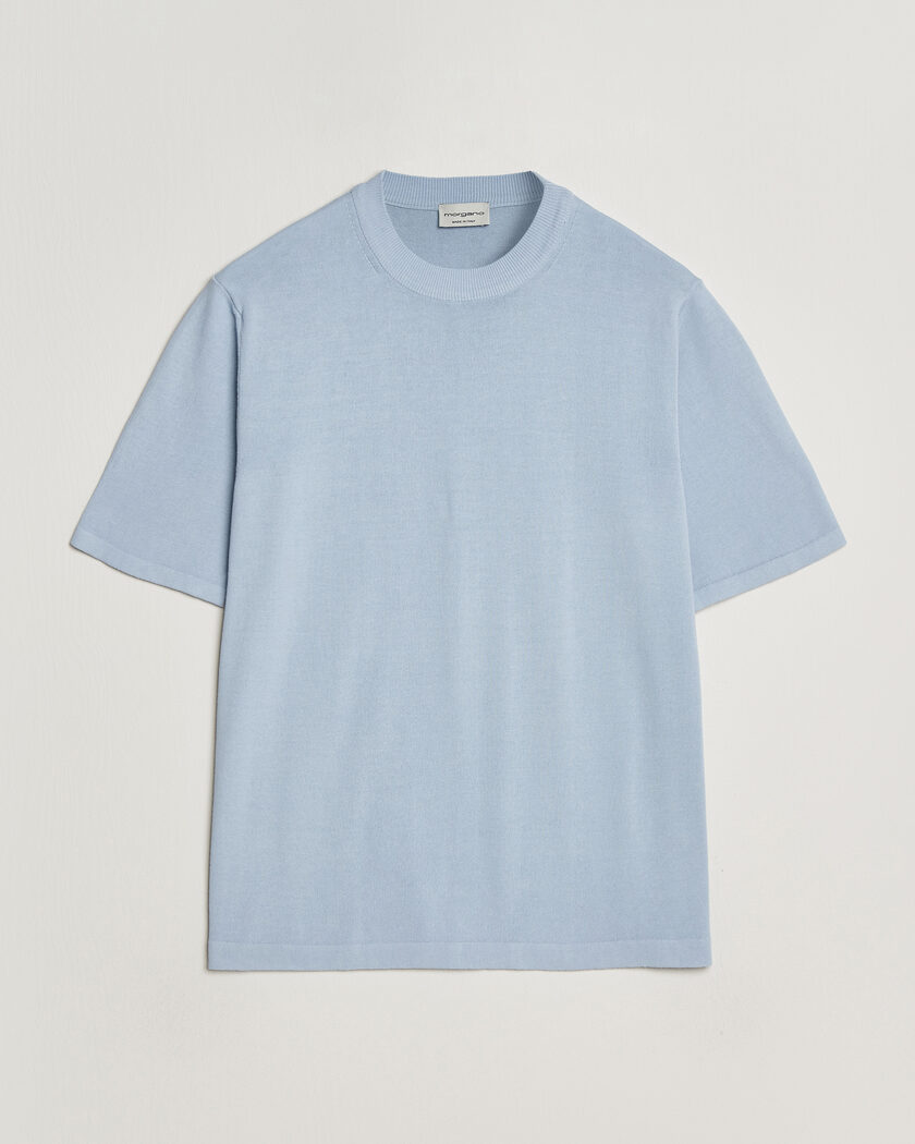 Morgano Knitted Cotton Crepe T-Shirt Light Blue – Blue
