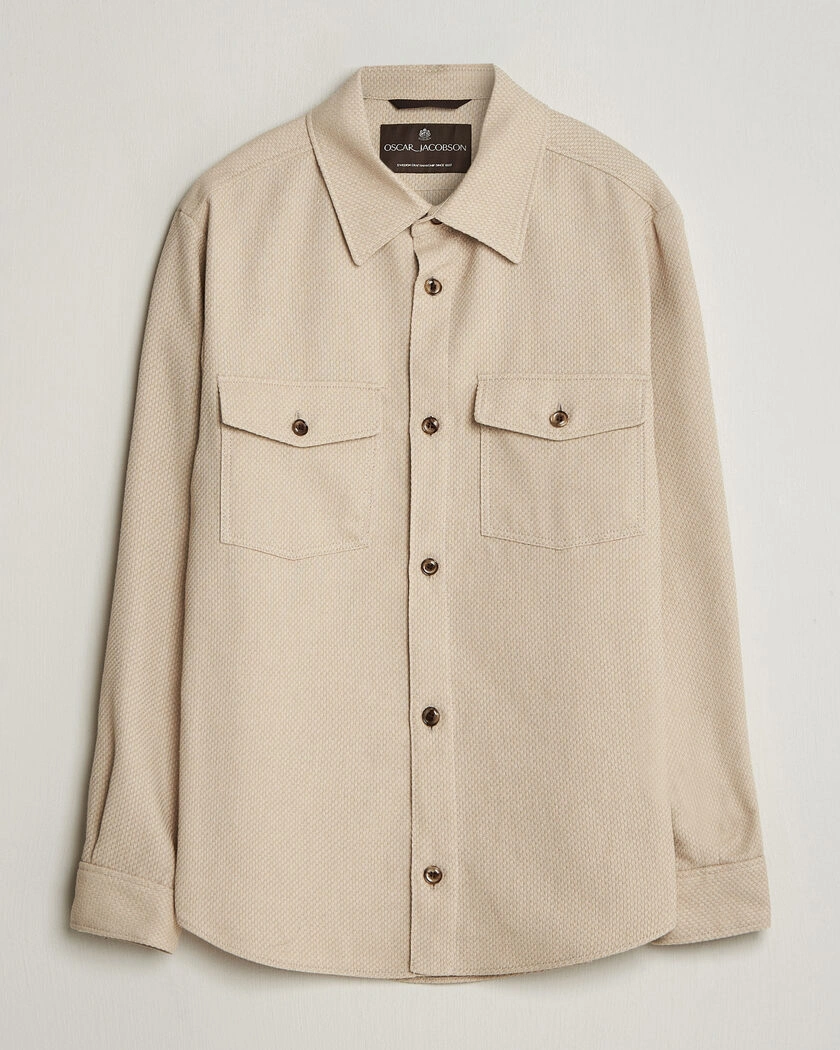 Oscar Jacobson Magnus Structure Cotton Overshirt Beige – Beige
