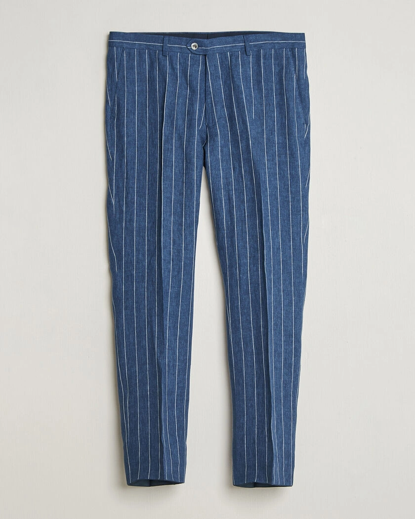 Oscar Jacobson Dandy Striped Linen Trousers Blue – Blue