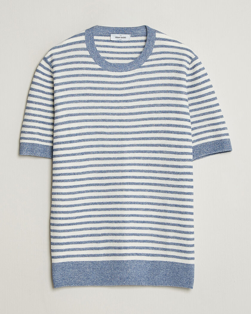 Gran Sasso Linen/Cotton Knitted Striped T-Shirt Blue/White – Blue