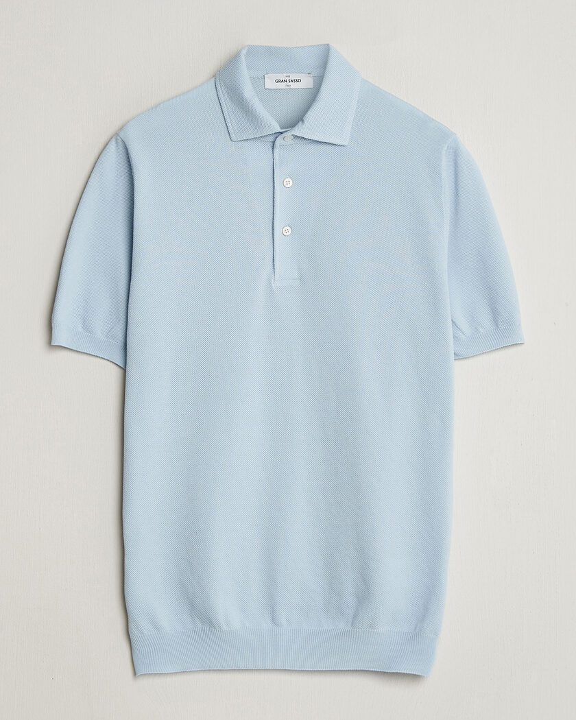 Gran Sasso Cotton Textured Knitted Polo Light Blue – Blue