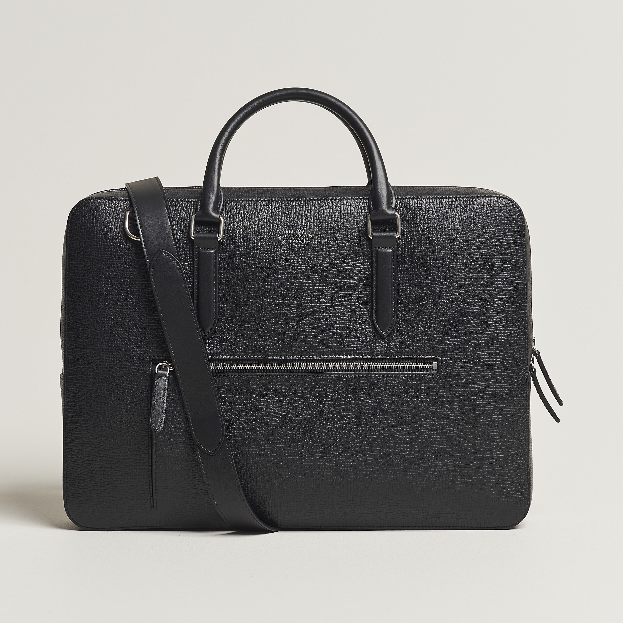 Smythson Ludlow Slim Briefcase With Zip Front Black at CareOfCarl.com