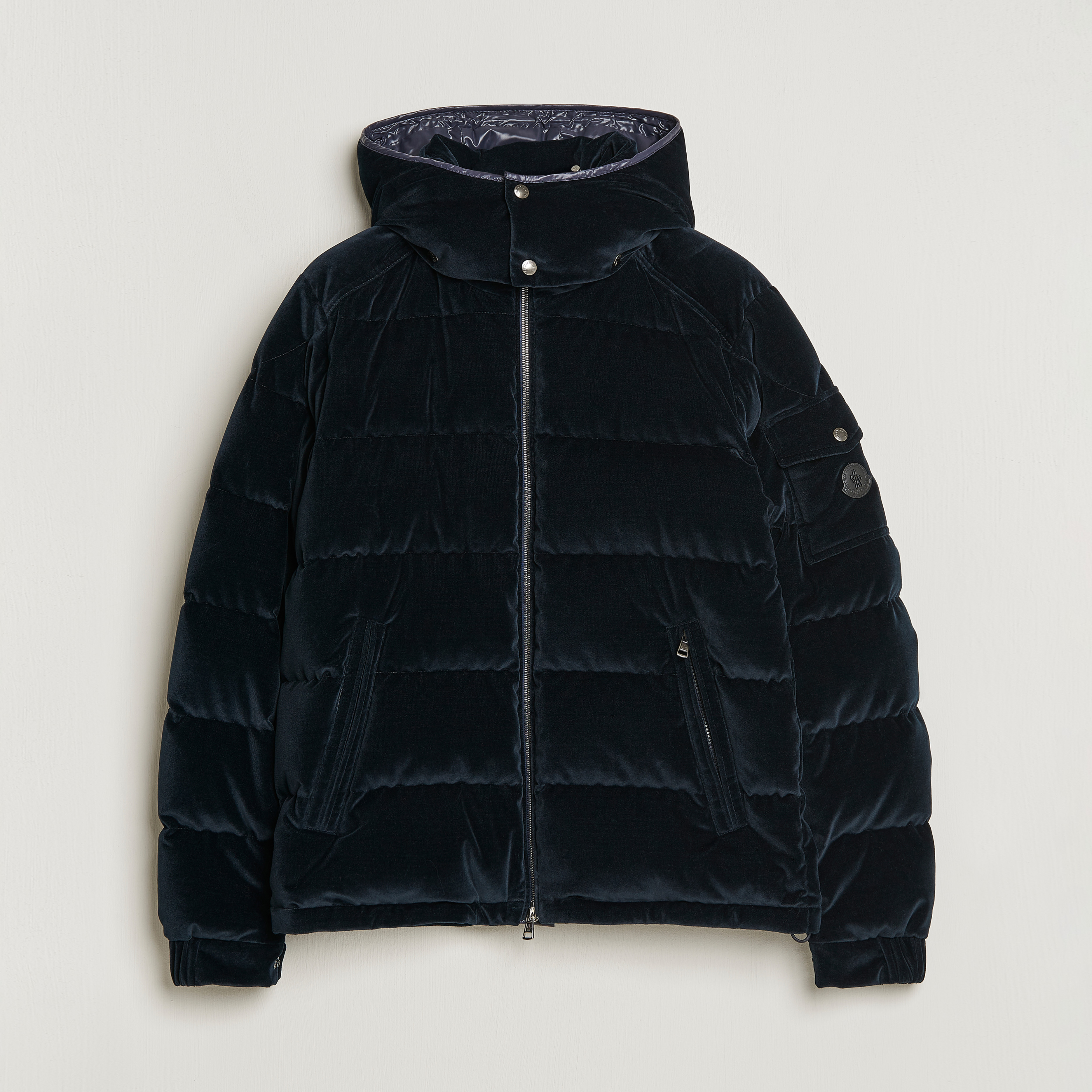 Moncler Armorique Velvet Down Jacket Navy at CareOfCarl.com