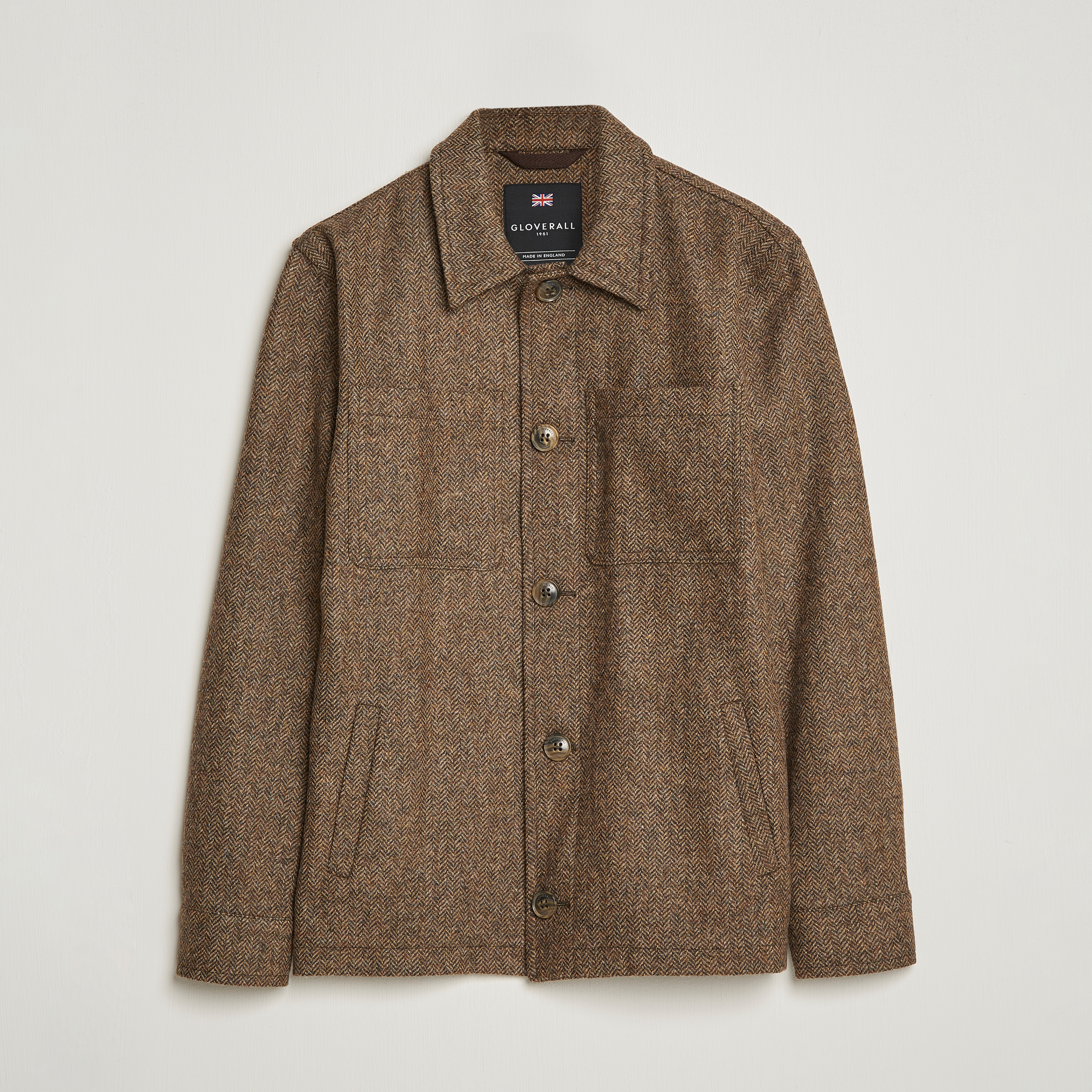 Gloverall Walter Herringbone Wool Shirt Jacket Tan at