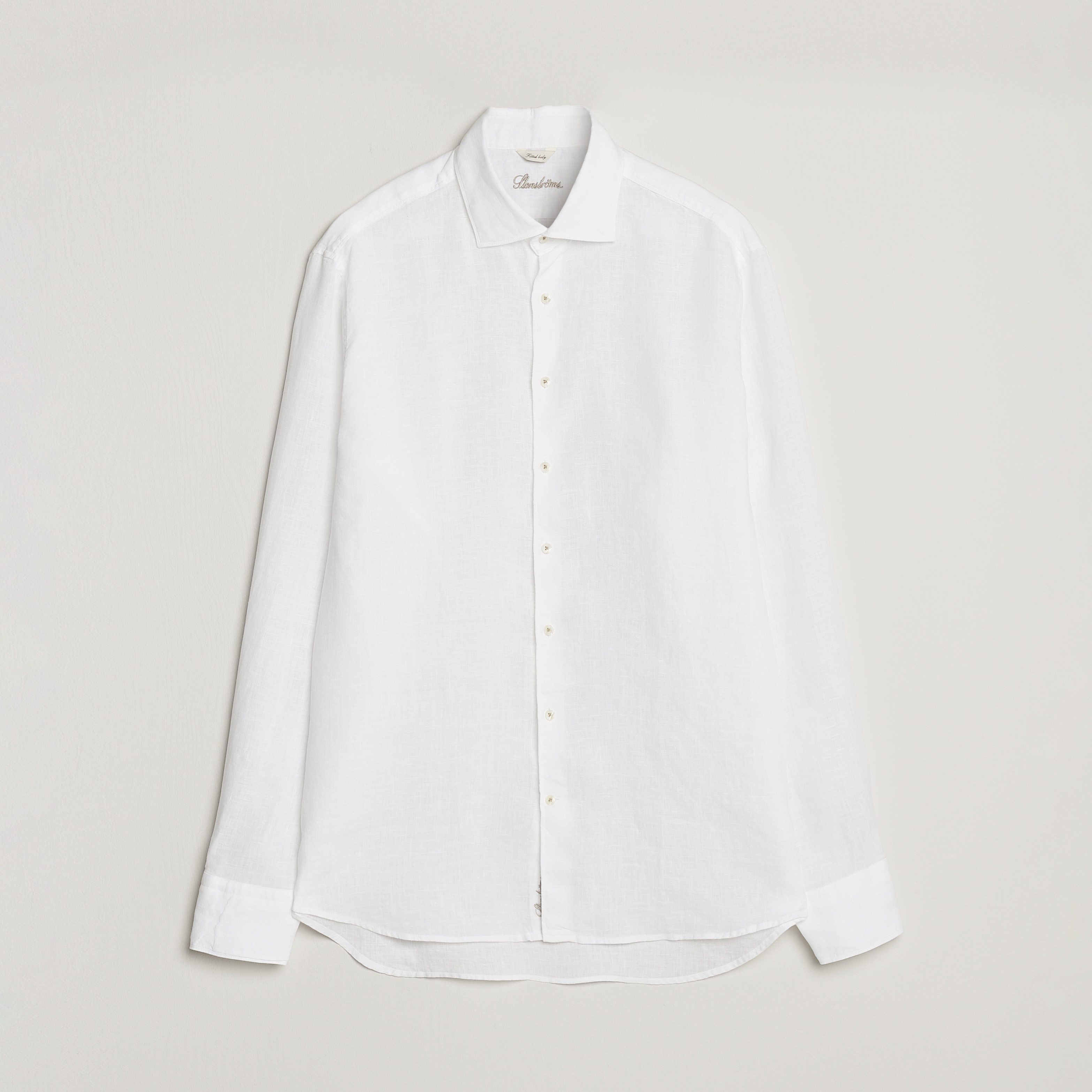 Stenströms Fitted Body Cut Away Linen Shirt White at CareOfCarl.com