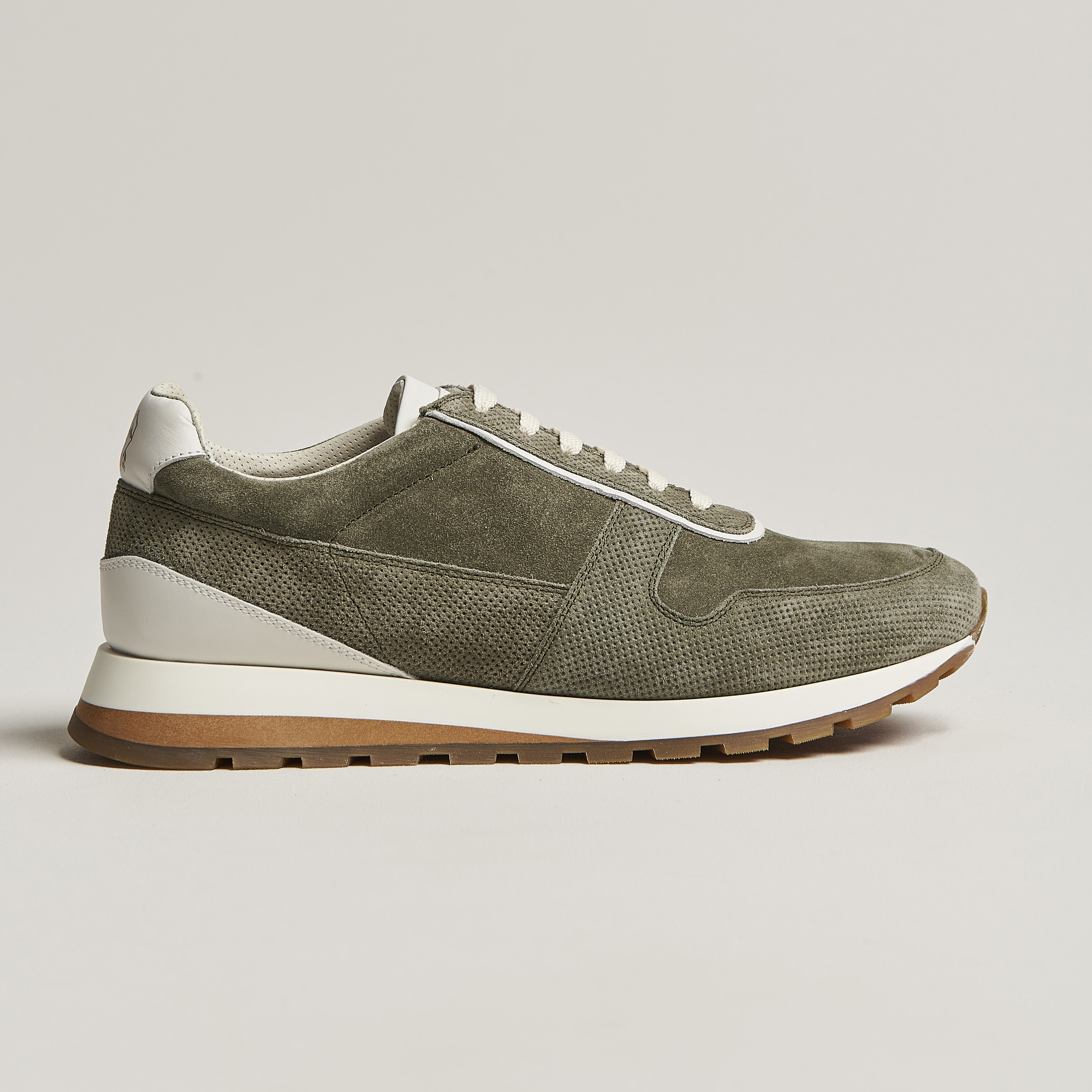 Brunello Cucinelli Perforated Running Sneakers Olive at CareOfCarl.com