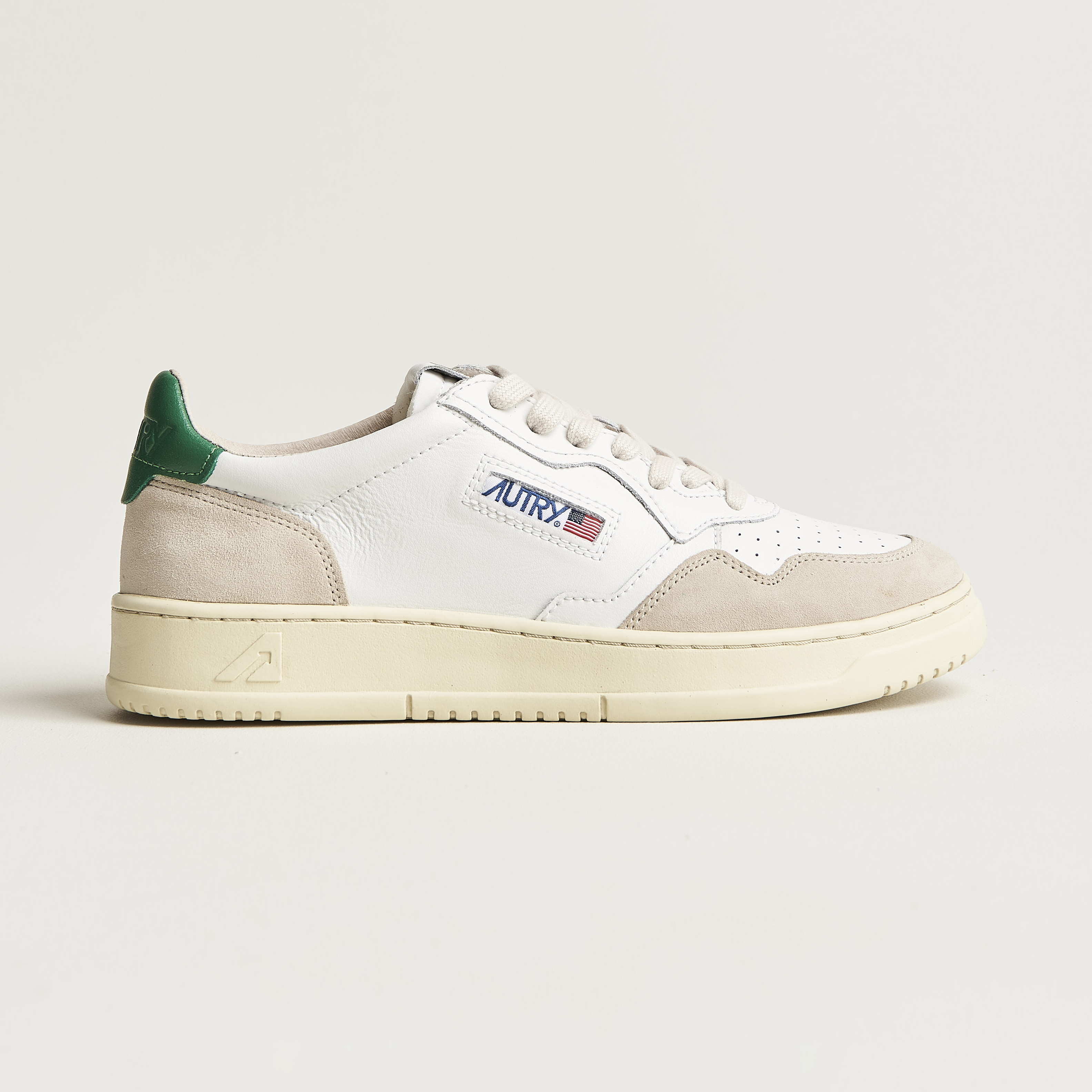 Autry Medalist Low Leather/Suede Sneaker White/Green at CareOfCarl.com