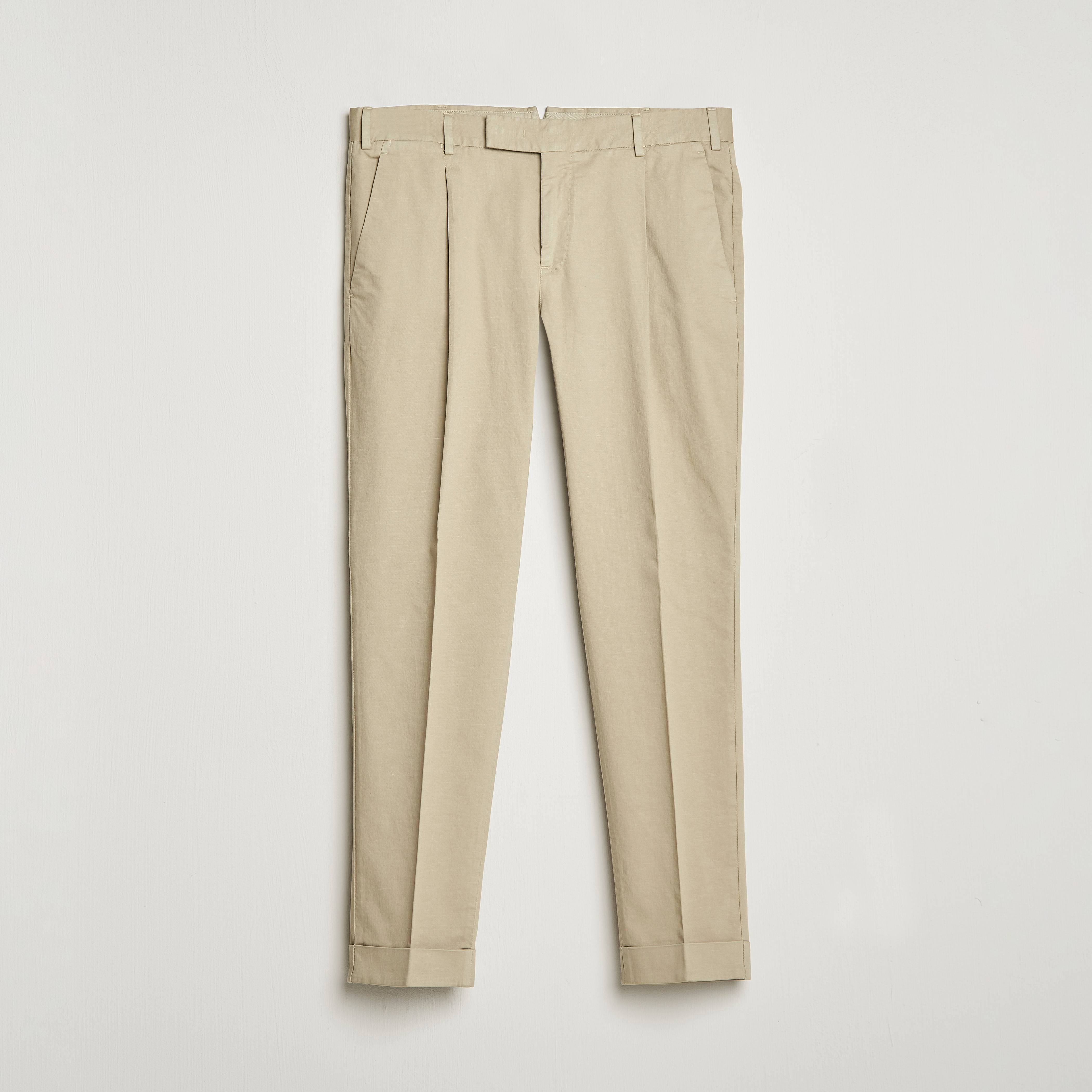 Slim Fit Beige Linen Trousers