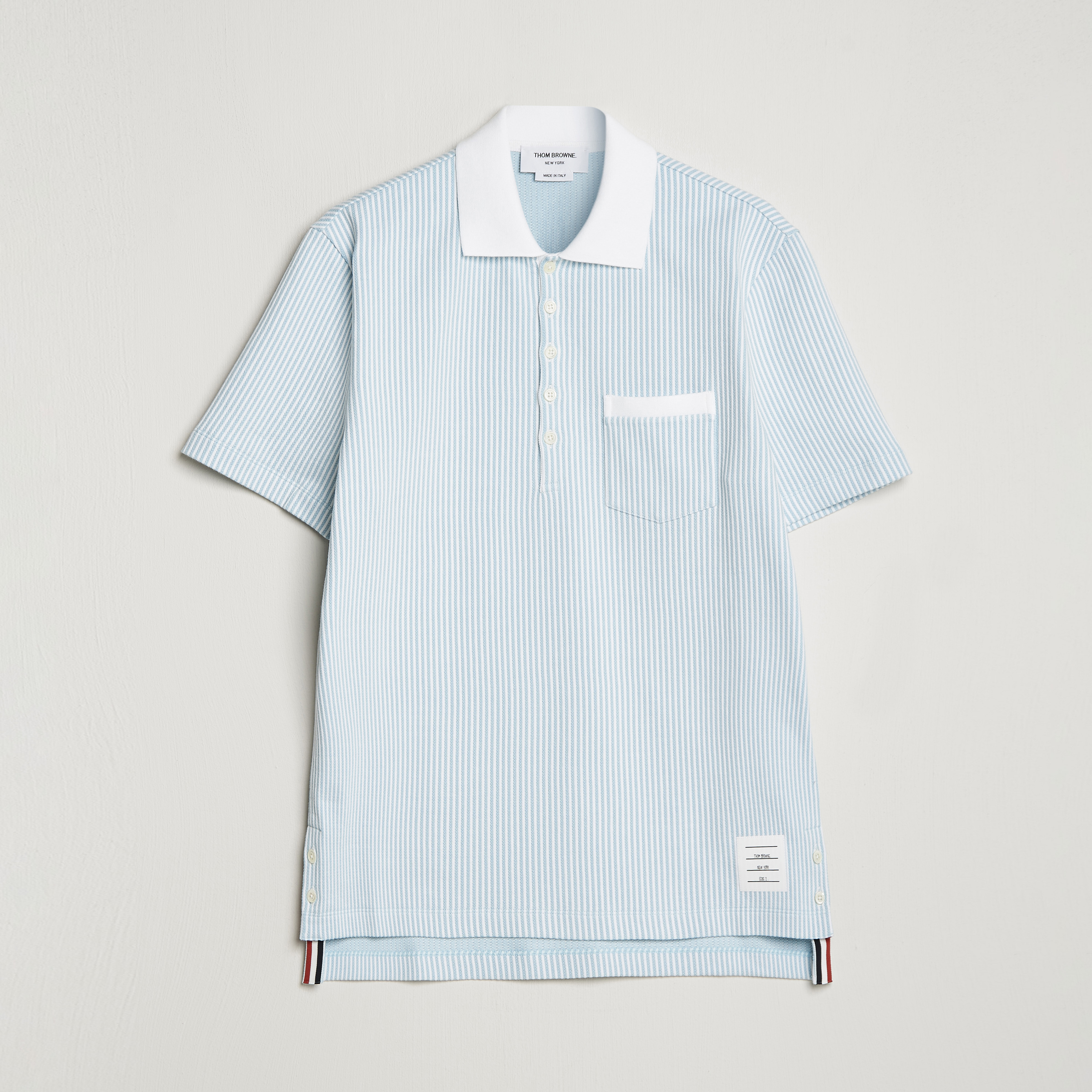 Thom Browne - Cotton Milano Contrast Short Sleeve Polo - 0 - Blue - Male