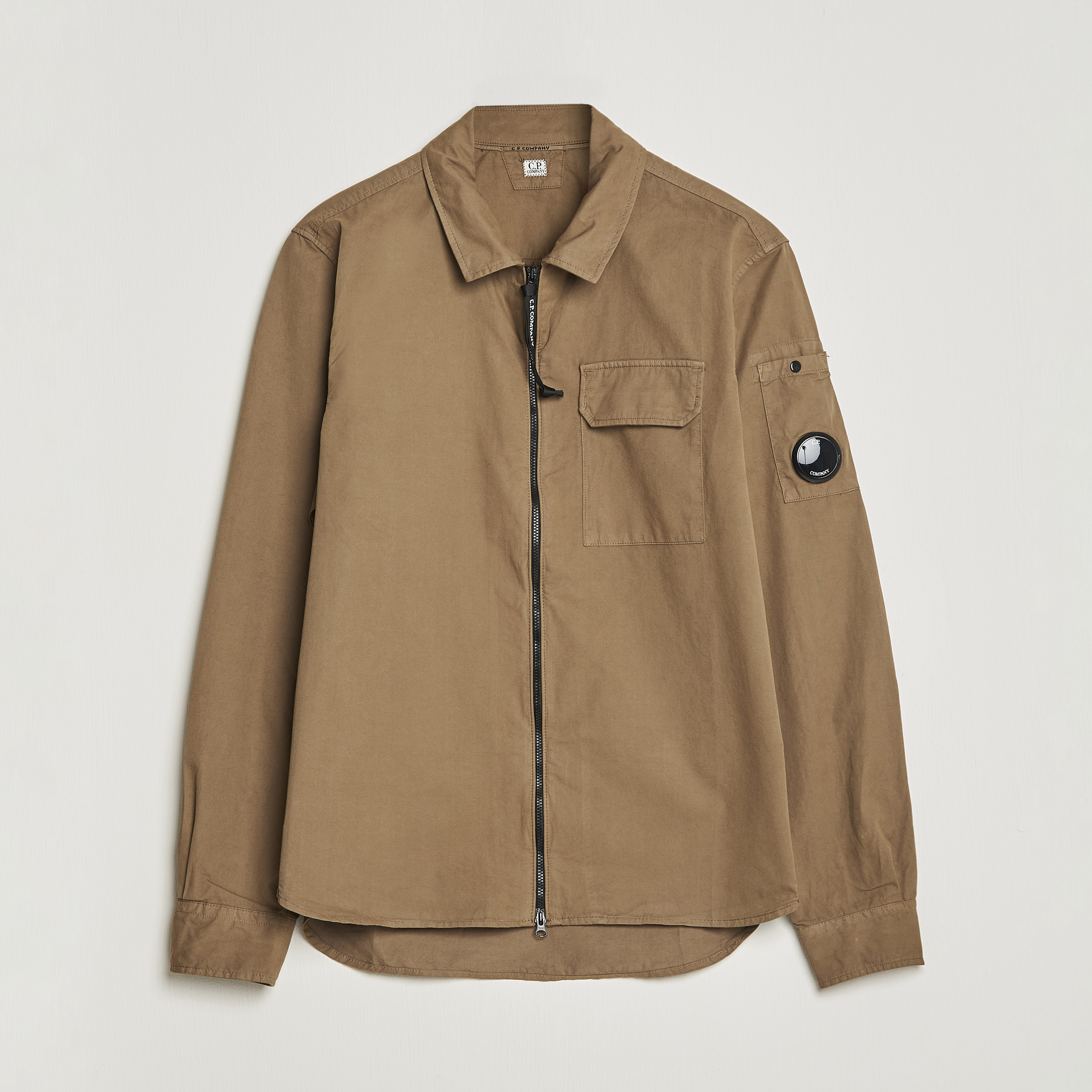 C.P. Company Garment Dyed Gabardine Zip Shirt Jacket Khaki brown ...