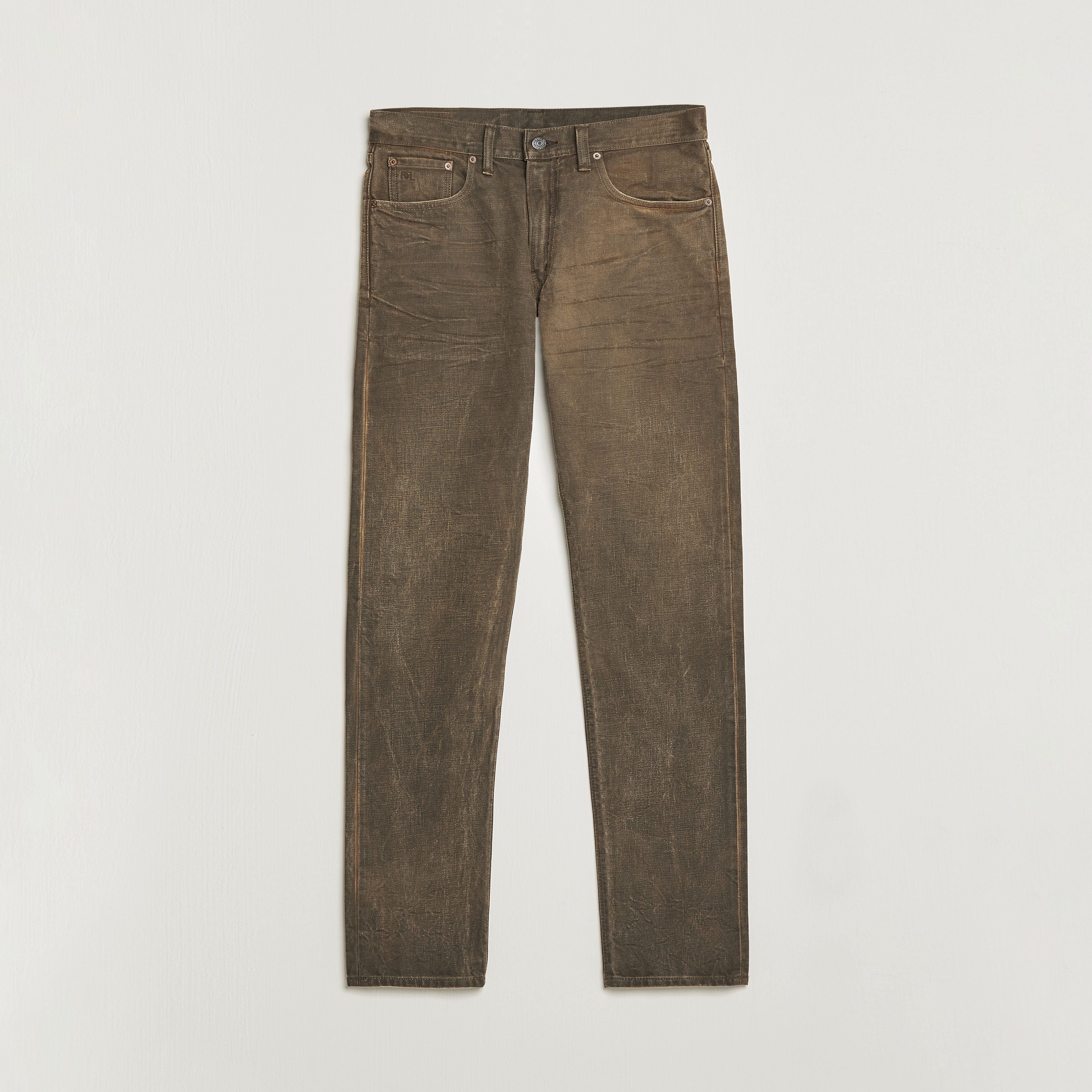 RRL Slim Fit 5-Pocket Denim Distressed Brown Wash at CareOfCarl