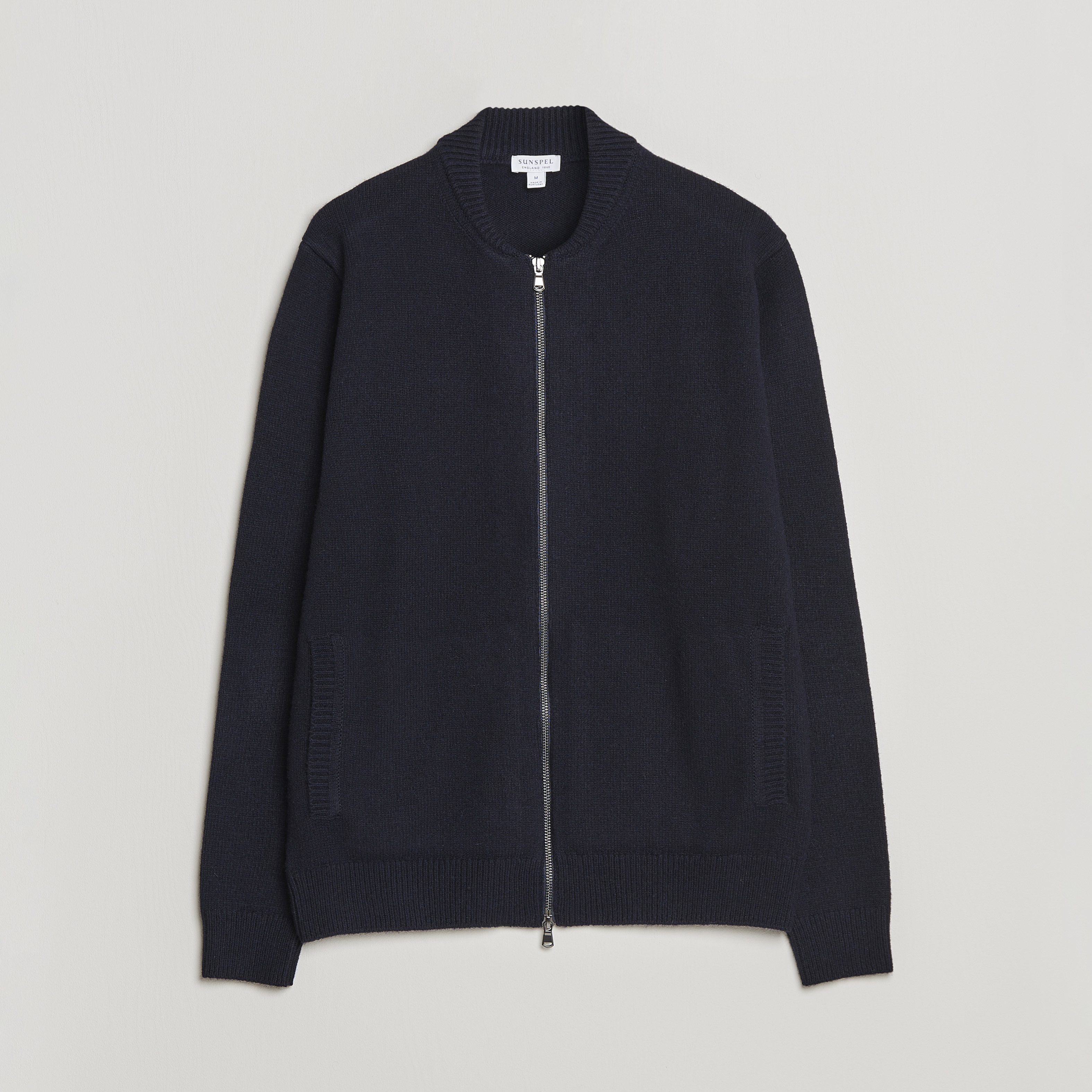 Sunspel Knitted Lambswool/Cashmere Bomber Jacket Navy at CareOfCarl.com