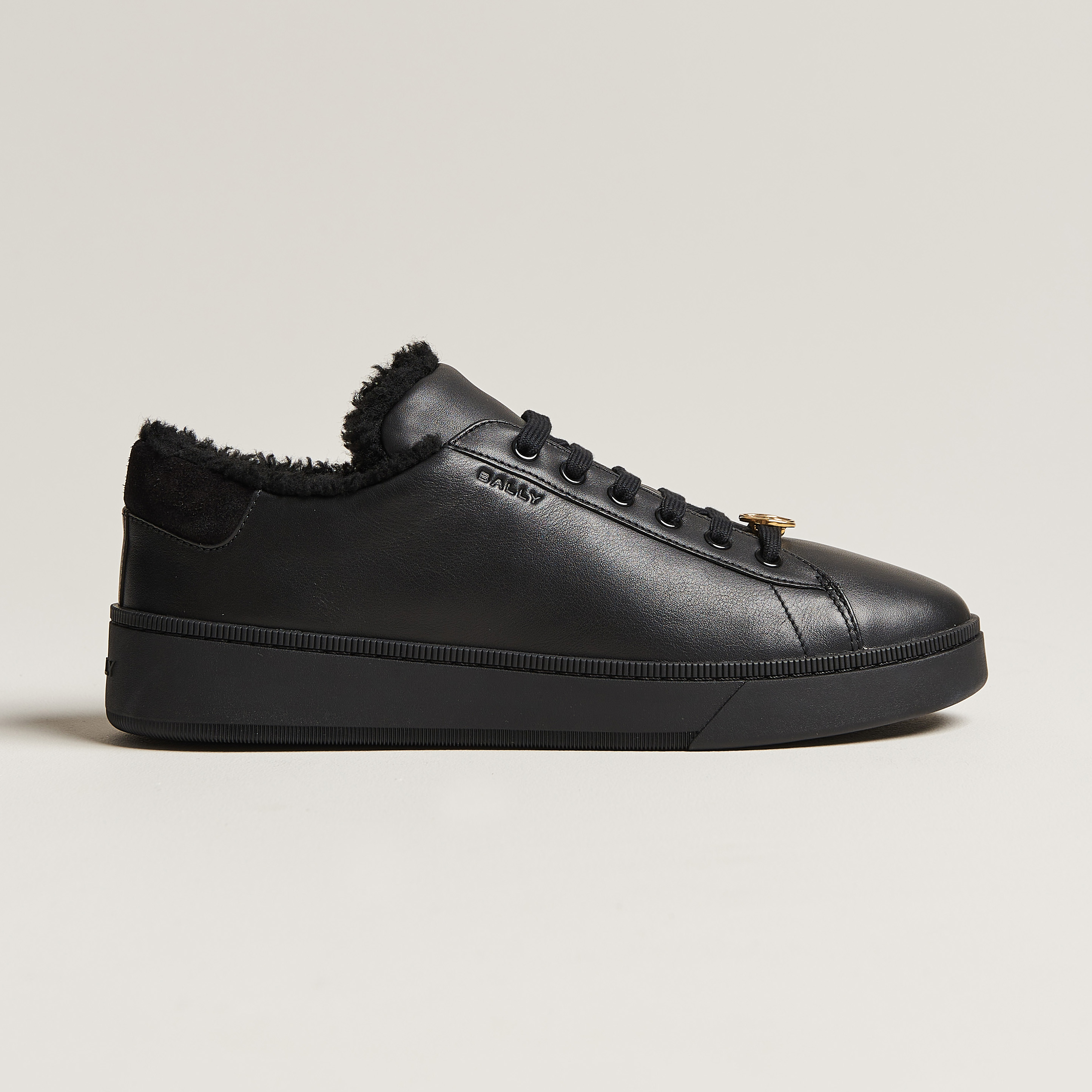 Bally Ryver Leather Shearling Sneaker Black at CareOfCarl.com