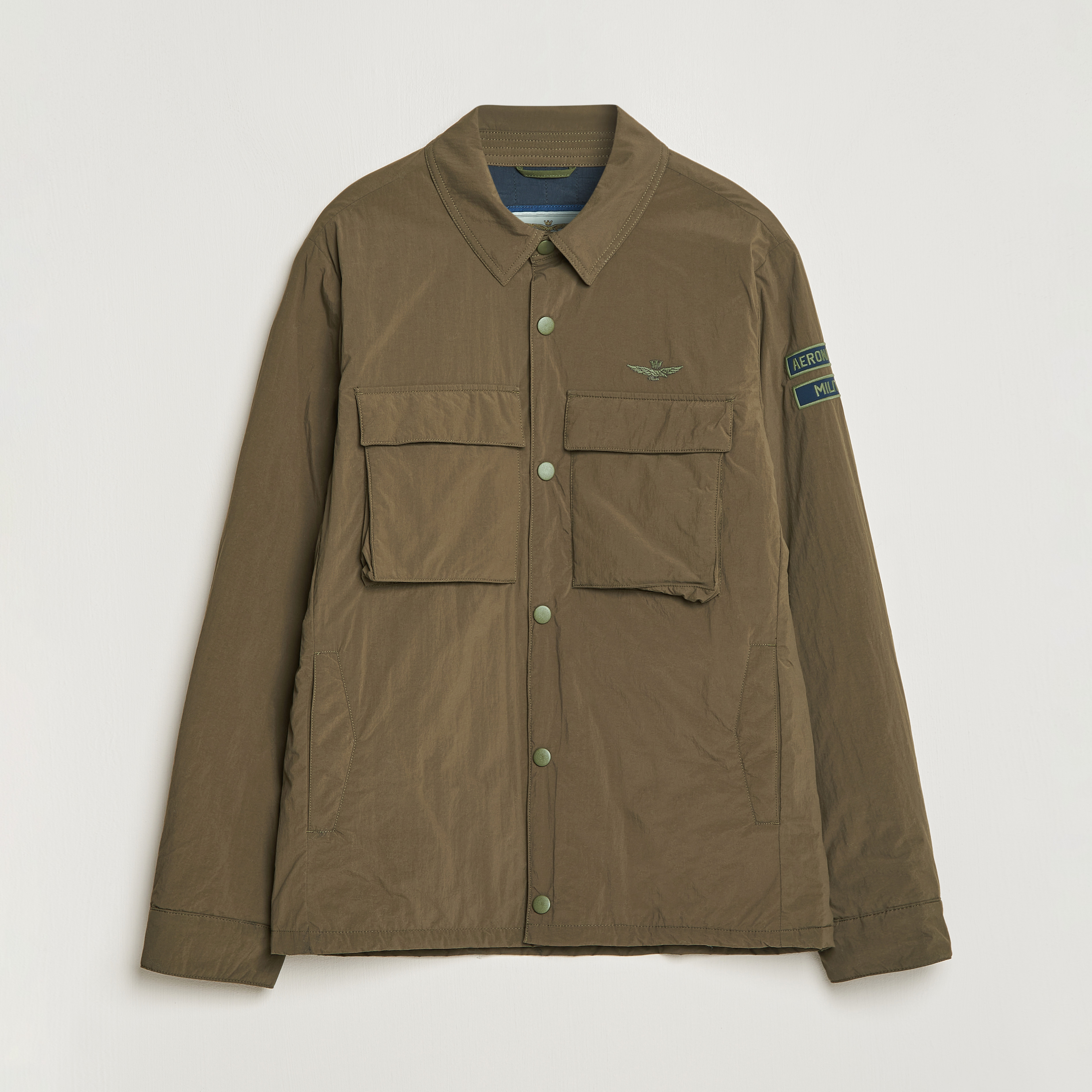 Aeronautica Militare Light Padded Pocket Shirt Jacket Off Green at CareOfCa