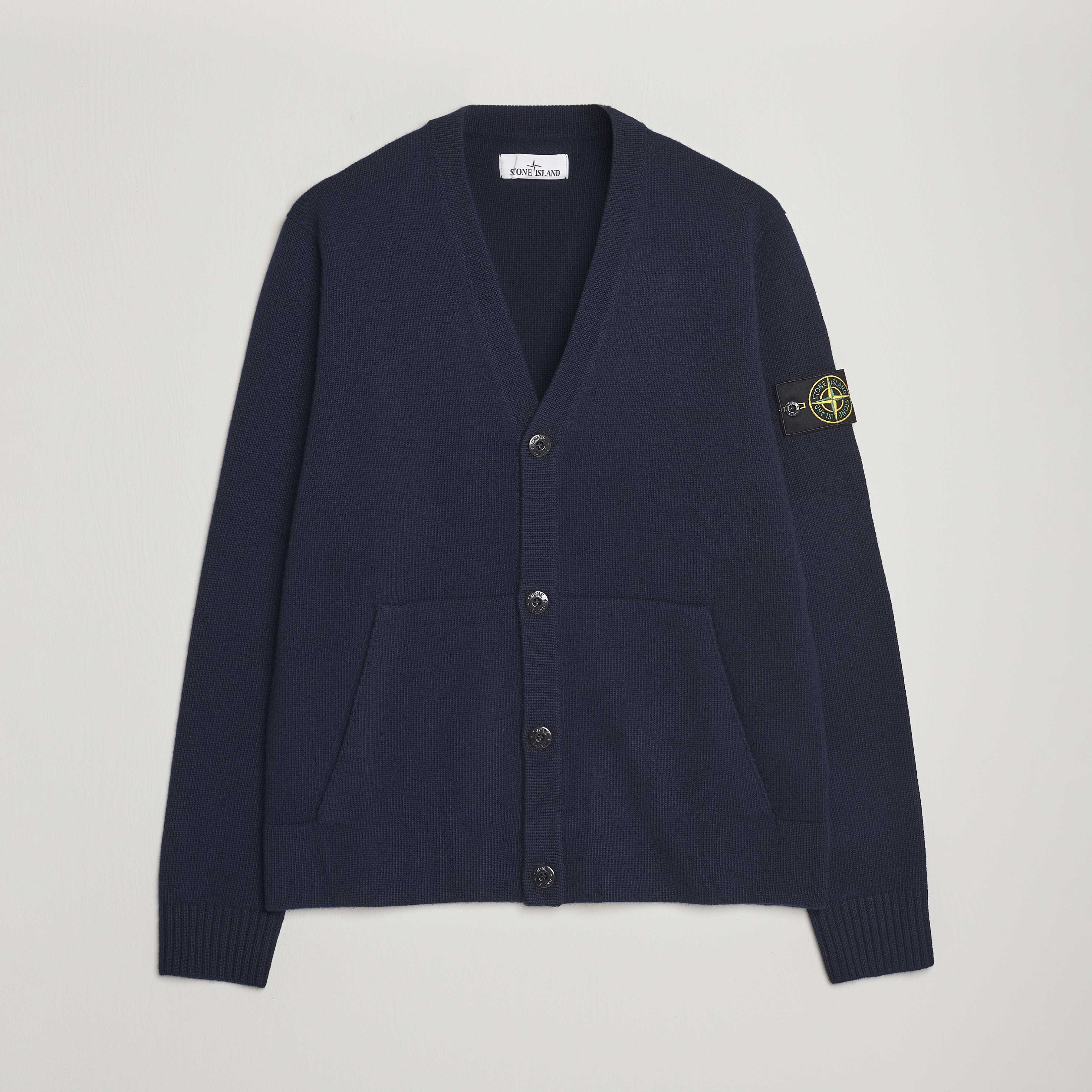 Stone Island Knitted Geelong Wool Cardigan Navy Blue at