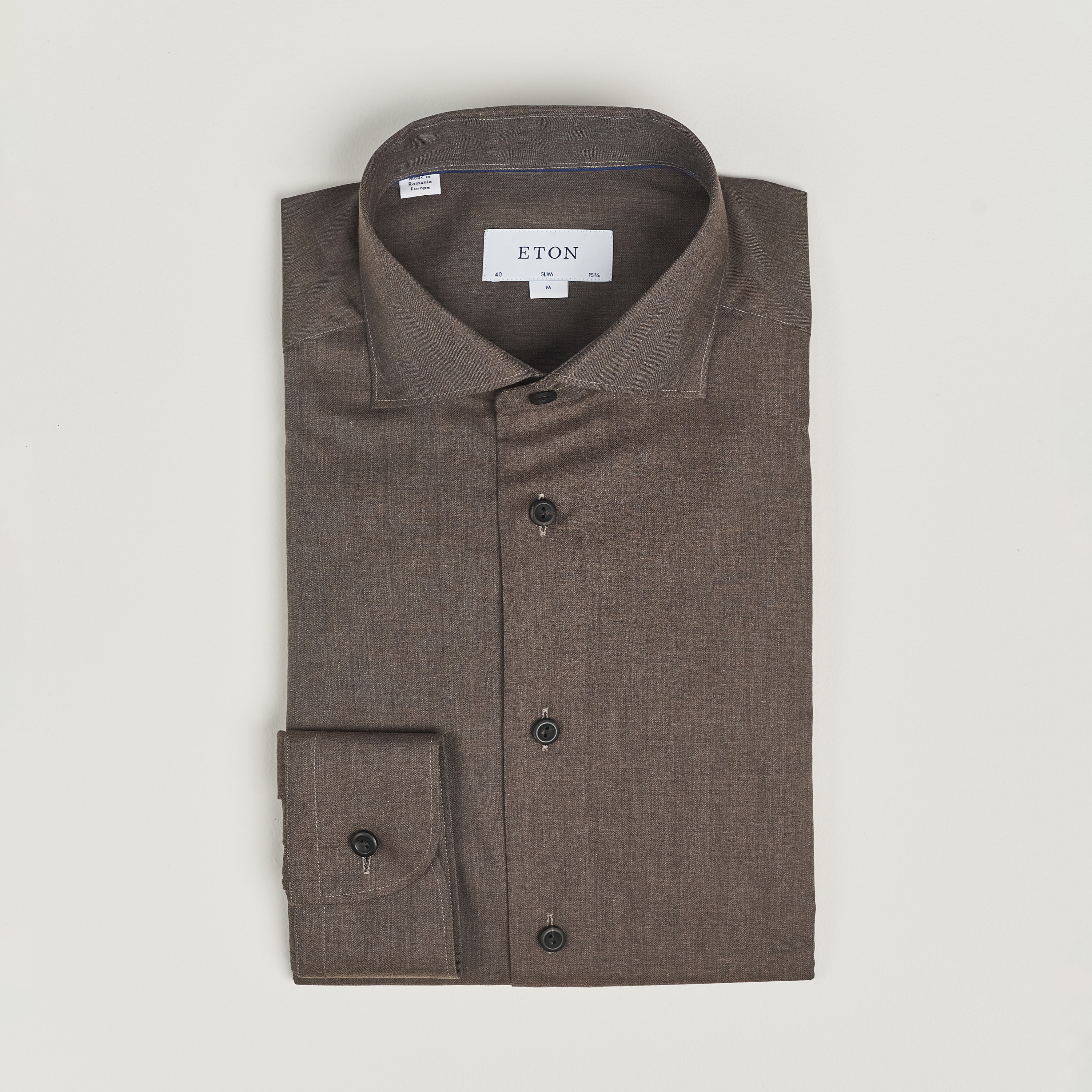 Eton Slim Fit Wrinkle Free Flannel Shirt Dark Brown at CareOfCarl.com