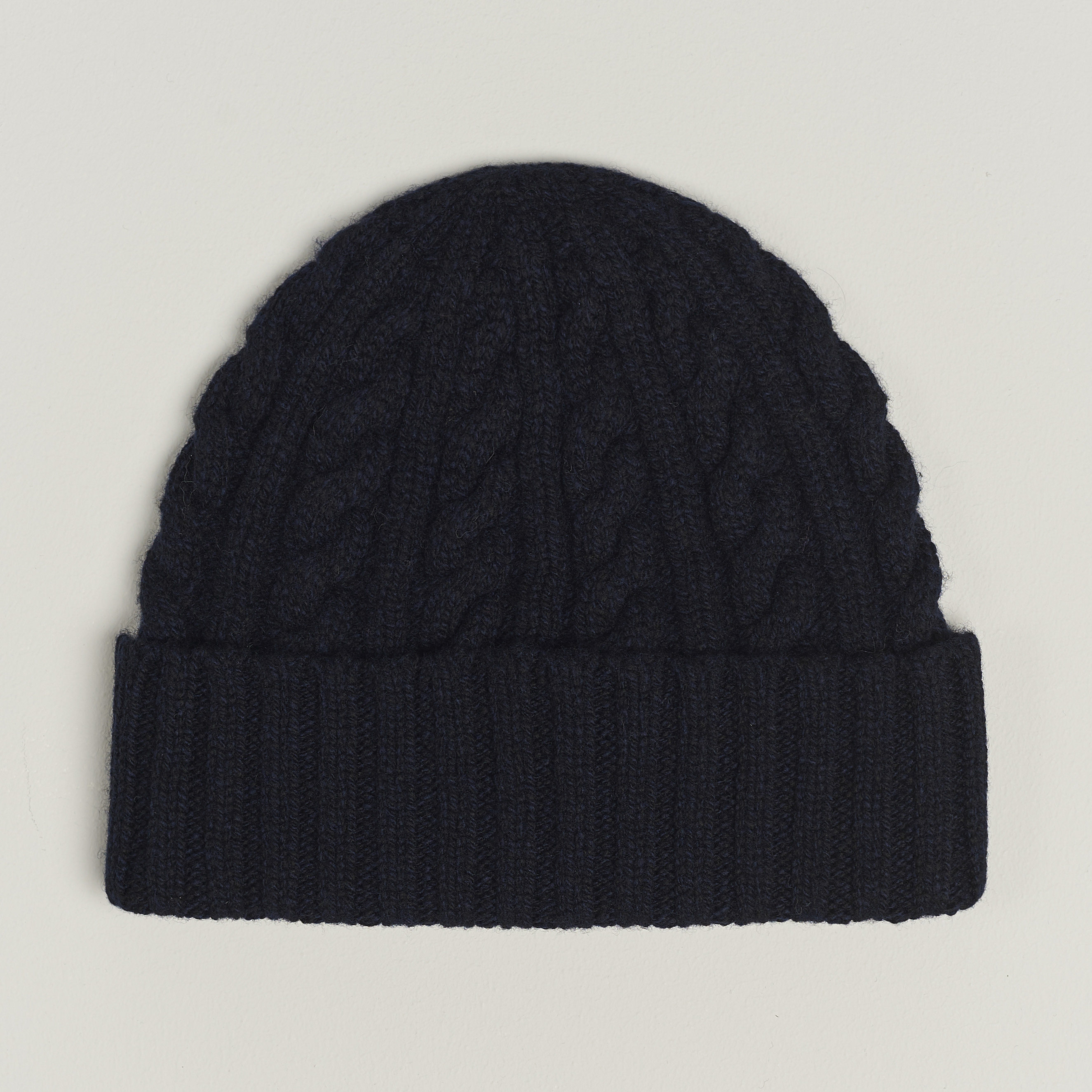 Sunspel Lambswool Cable Hat Dark Navy at CareOfCarl.com