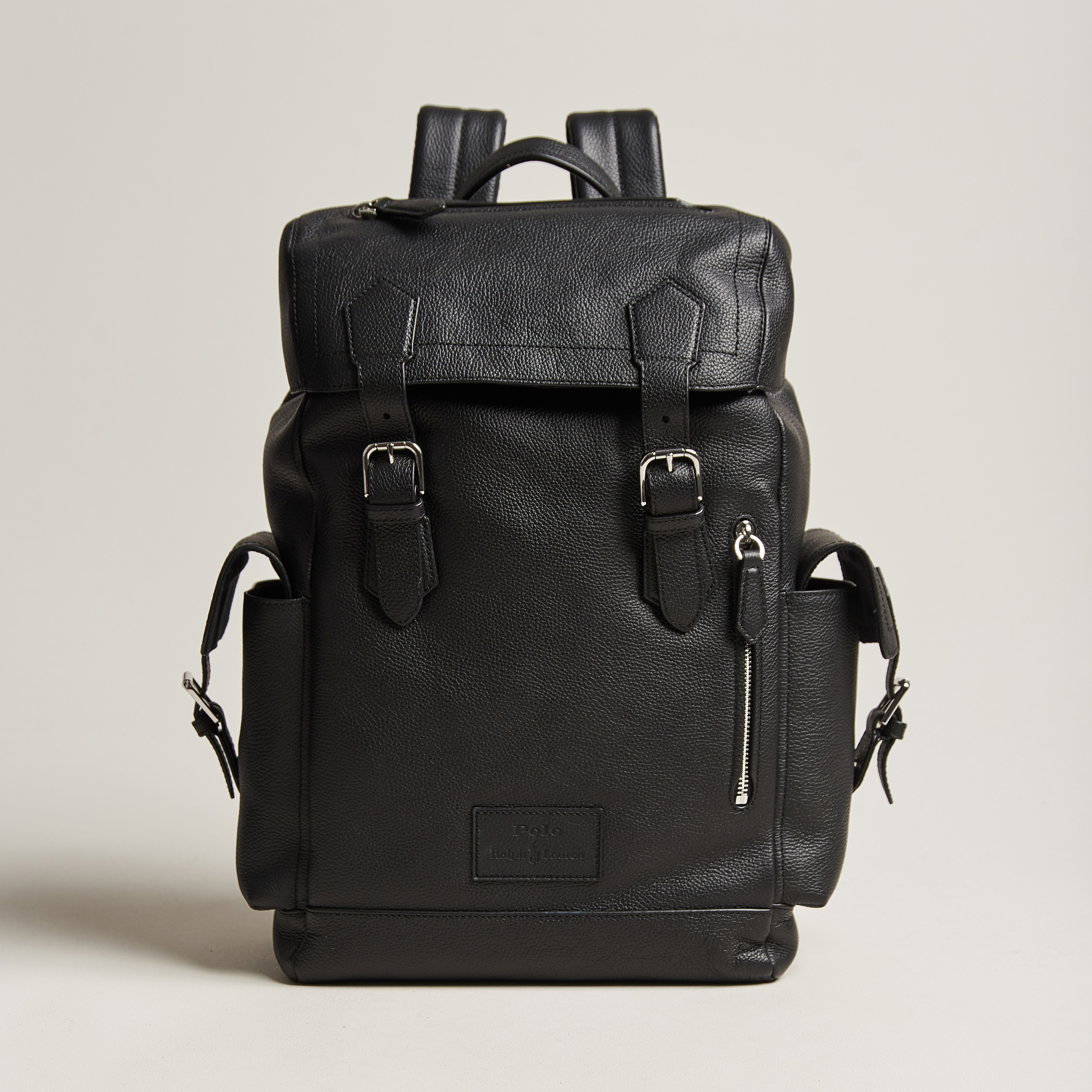 Polo Ralph Lauren Flap Leather Backpack Black at CareOfCarl.com