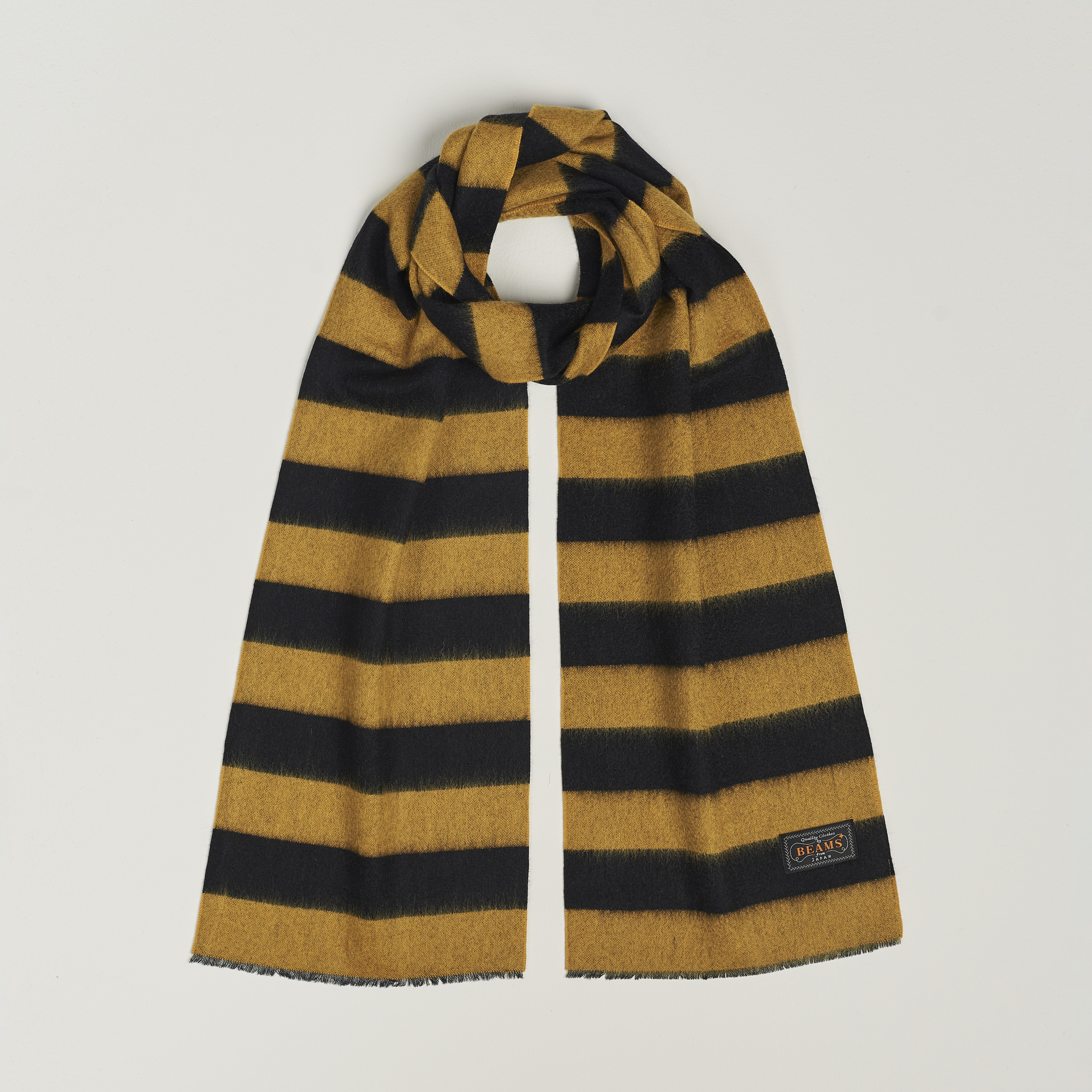 BEAMS Solid Black outlets Muffler Fringes Scarf Japanese Brand