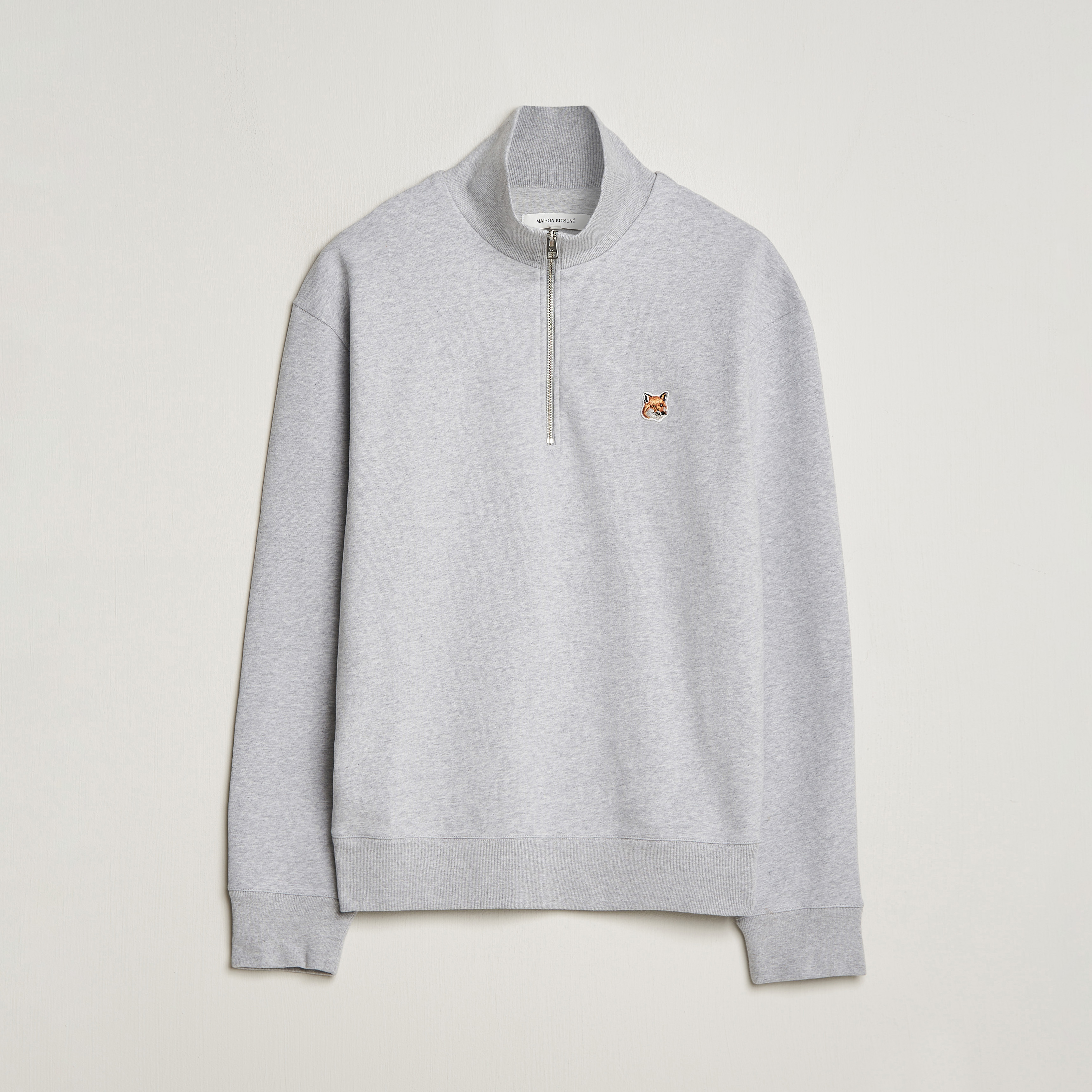 Maison Kitsuné Fox Head Half Zip Sweatshirt Light Grey