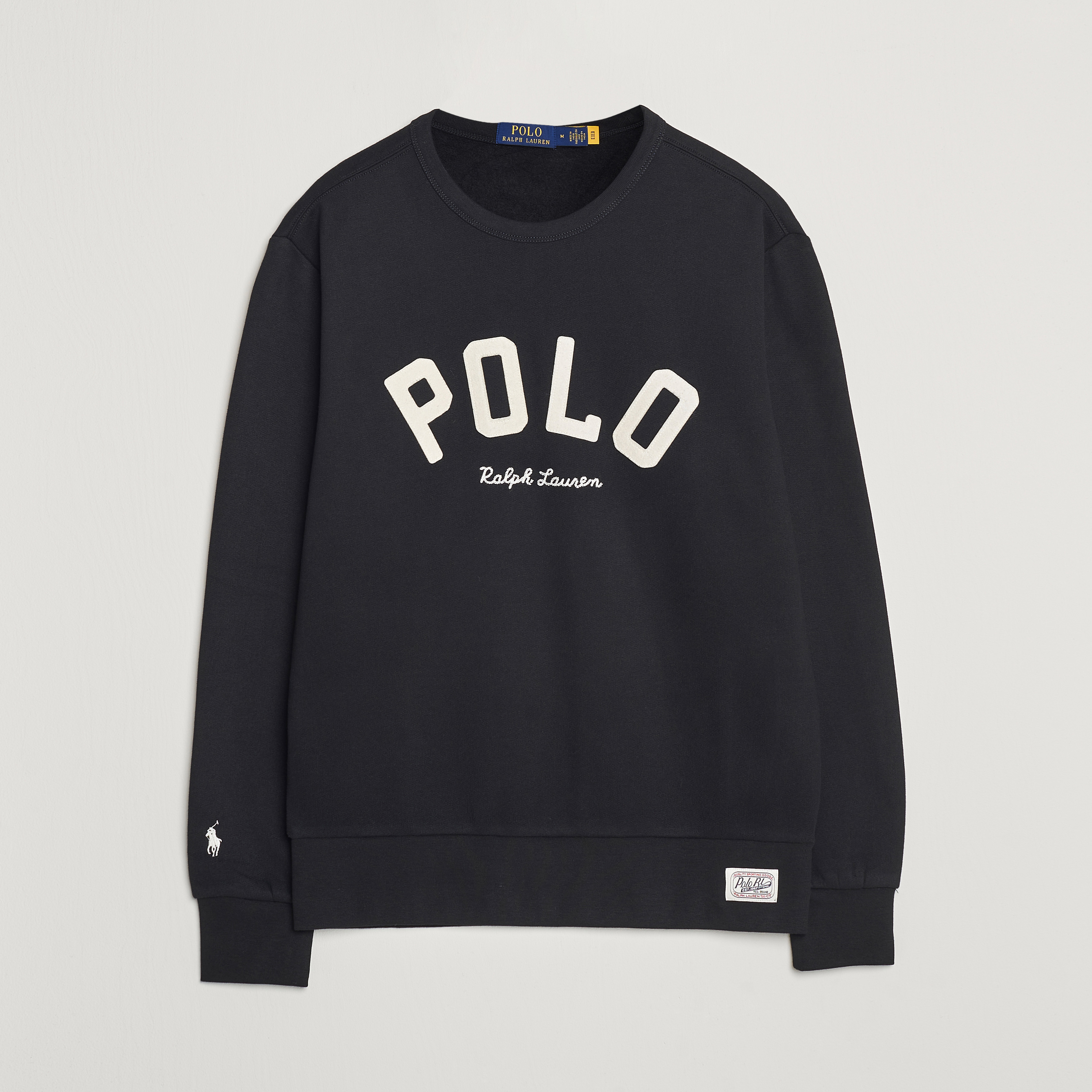 Polo Ralph discount Lauren Patch Spell Out Logo Collegiate Sweatshirt Crewneck Black 3XB